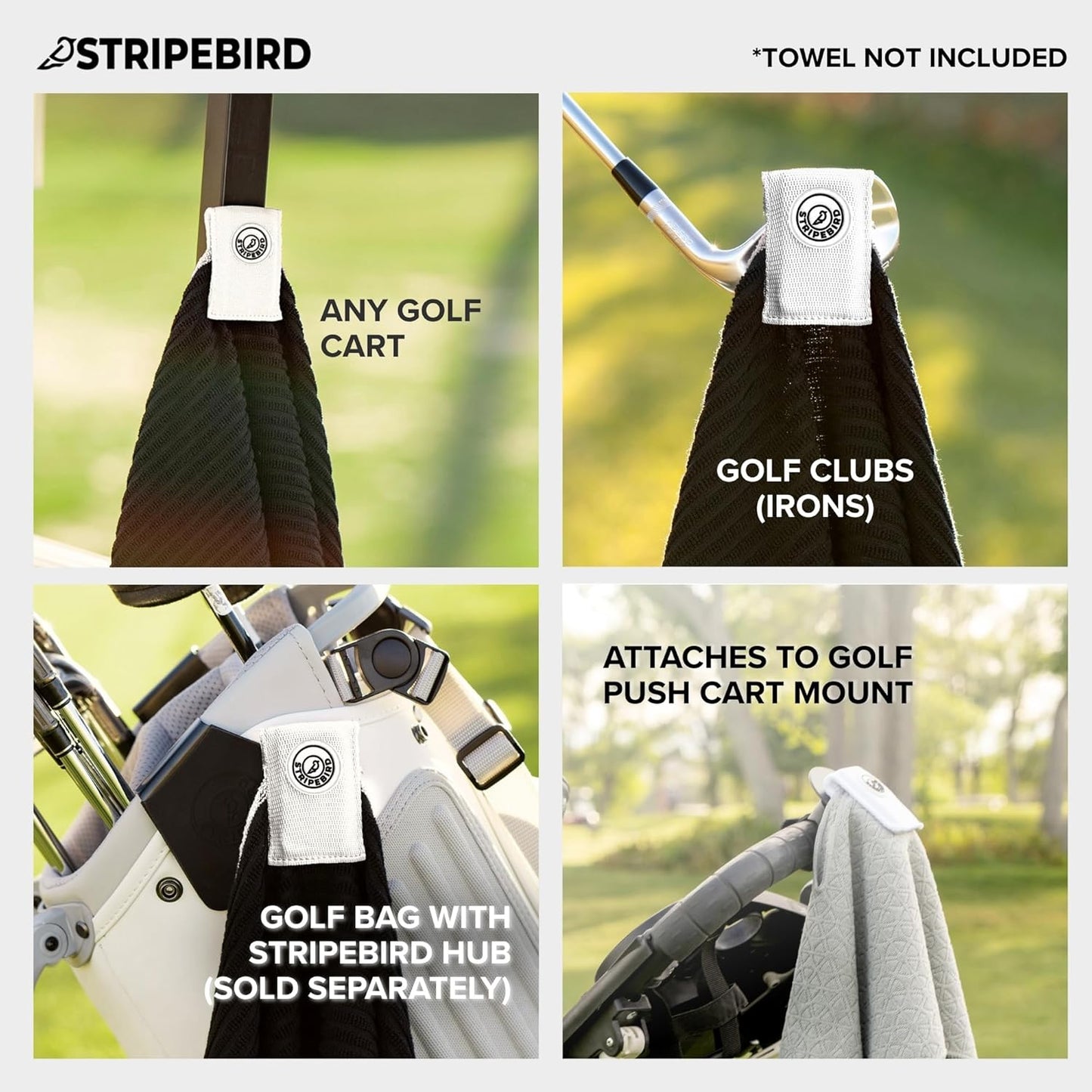 Stripebird Magnetic Clip for Any Towel (White) - Highest Strength Magnet for Golf Towel - Removable - Golf Towels for Men
