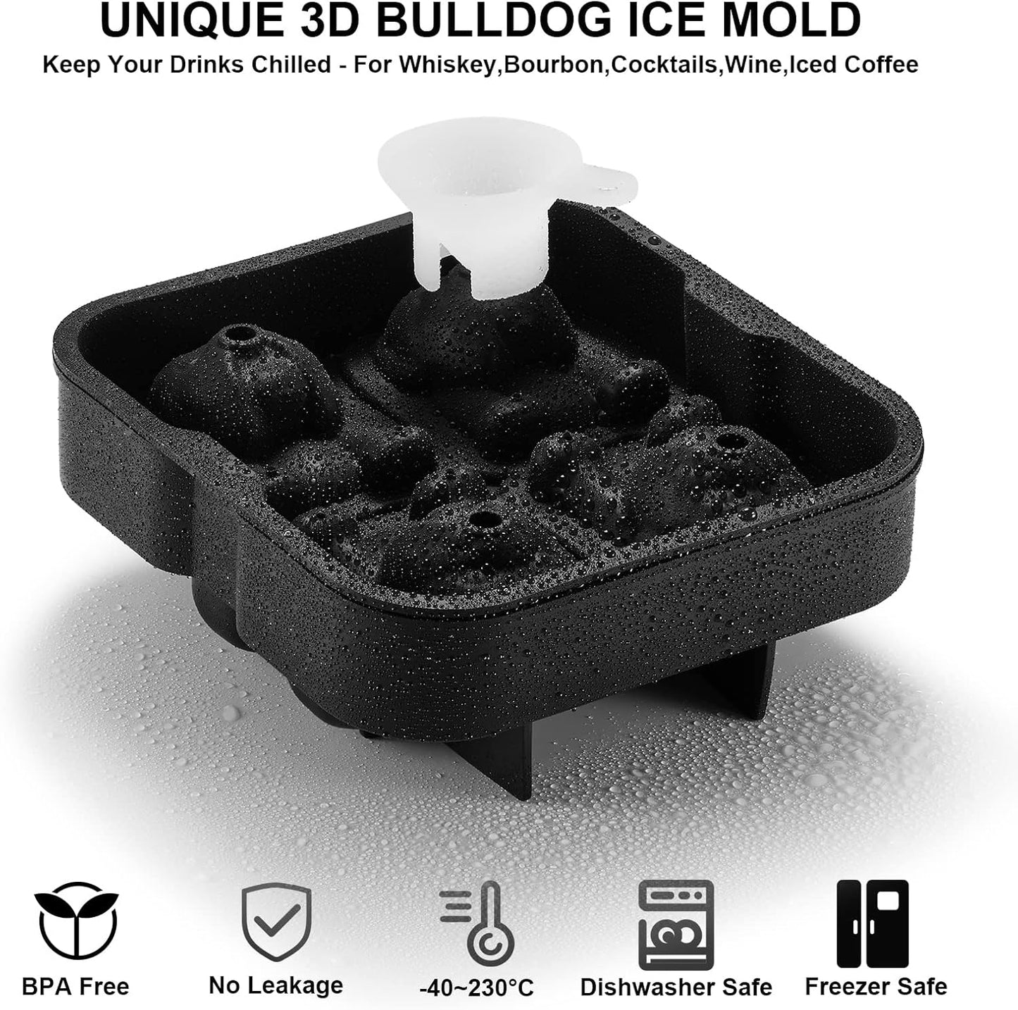 Nax Caki Bulldog gifts 3D Bulldog Ice Cube Mold Fun Shapes, 2.4" Large Craft Ice Mold, Big Dog Ice Cube Trays for Whiskey Cocktails Bourbon