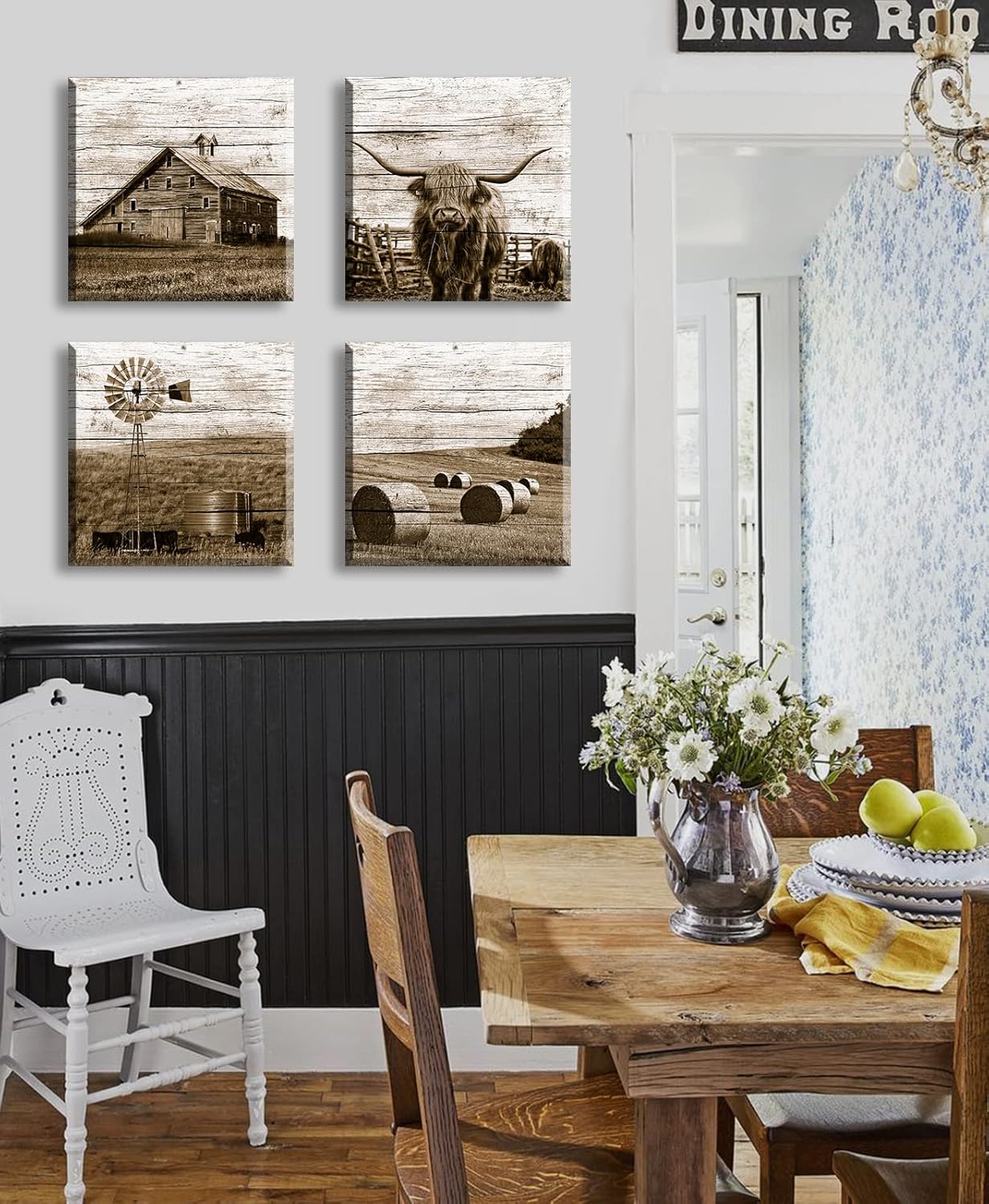 DJSYLIFE Western Decor Farmhouse Wall Decor Highland Cow Wall Art Rustic Painting Poster for Men's Bedroom Office Canvas Printed Poster Home Decoration Artwork 12" Wx12 Hx4