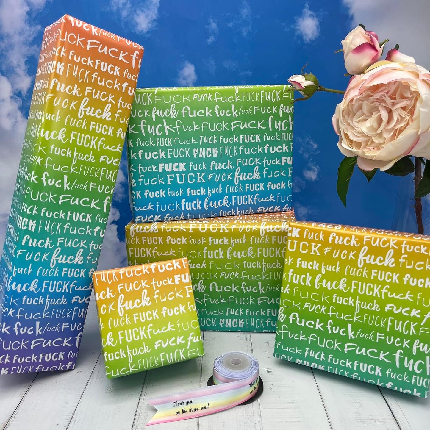 Dtiafu Funny Wrapping Paper Rude Words Gift Wrap for Women Men Adult Friends - 6 Pcs Colorful Rainbow Gift Wrap - Great for Birthday Wedding Christmas - 20 x 28 Inch Per Sheet