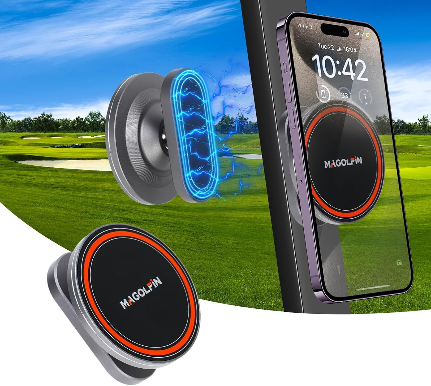 Aluminum Alloy Magnetic Golf Cart Phone Holder with N52 Magnets, Golf Accessories Compatible with MagSafe iPhone 16 Pro Max Plus 15 14 13 12 Mini Fits EZGO Yamaha Club Car Icon, Coolest Golf Gift