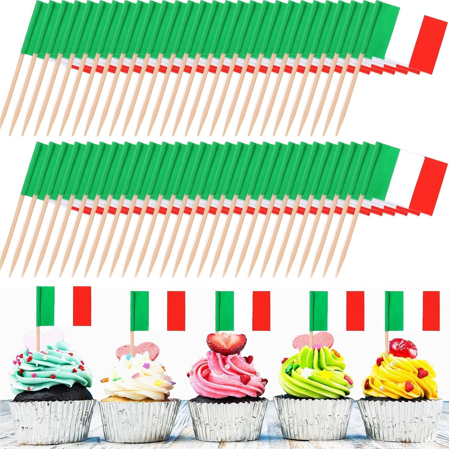 Meanplan 1000 Pcs Italy Flag Italian Toothpick Flags, Cocktail Picks Small Mini Stick Italy Cupcake Toppers Country Picks Party Decoration Celebration Cocktail Food Appetizers Bar Cake Flags