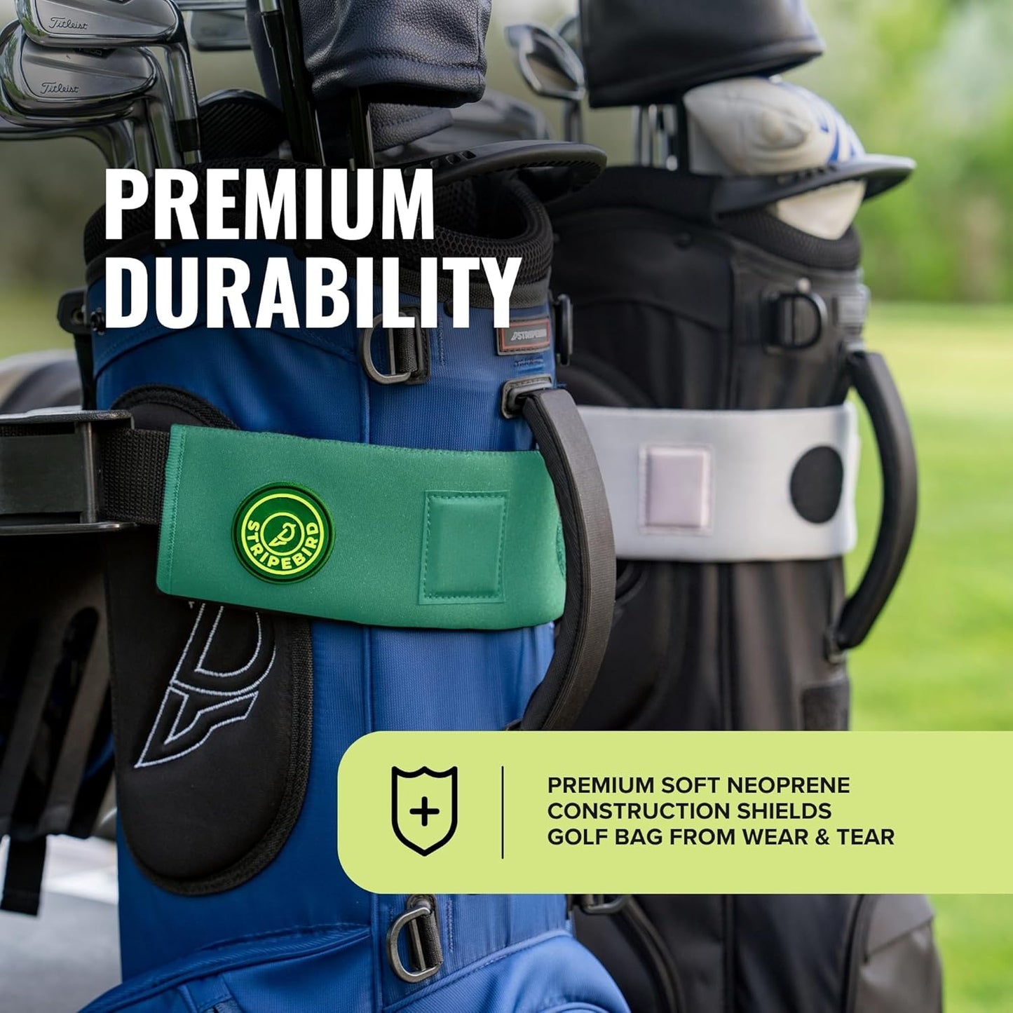 Stripebird - Premium Golf Cart Strap Sleeve Protector - Save Your Golf Bag from Golf Cart Straps - Includes Magnetic and Steel Plate for Magnetic Golf Accessories