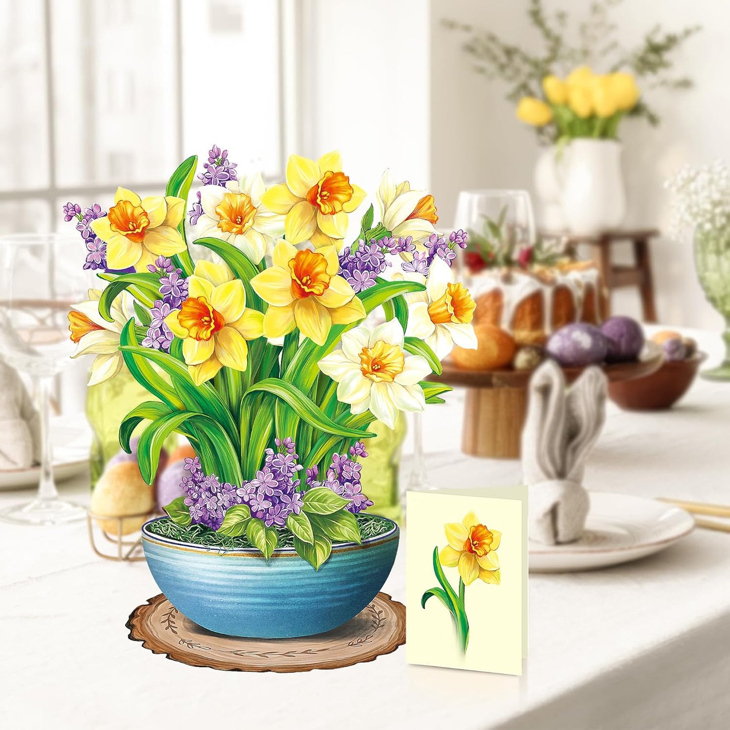 Airpark Pop Up Flower Card, 3D Greeting Card – Yellow Daffodils – For Spring Gifting – New Beginnings, Get Well, Encouragement