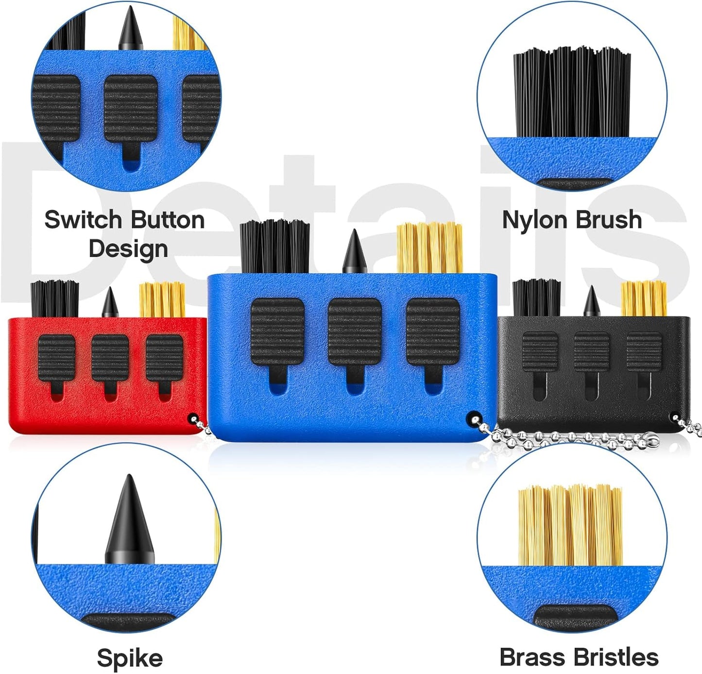 Nuanchu 10 Packs 3 in 1 Retractable Multiple Use Golf Club Cleaner Tool Portable Golf Club Brush Cleaning Kit with Groove Sharpening Tool, Pocket Size