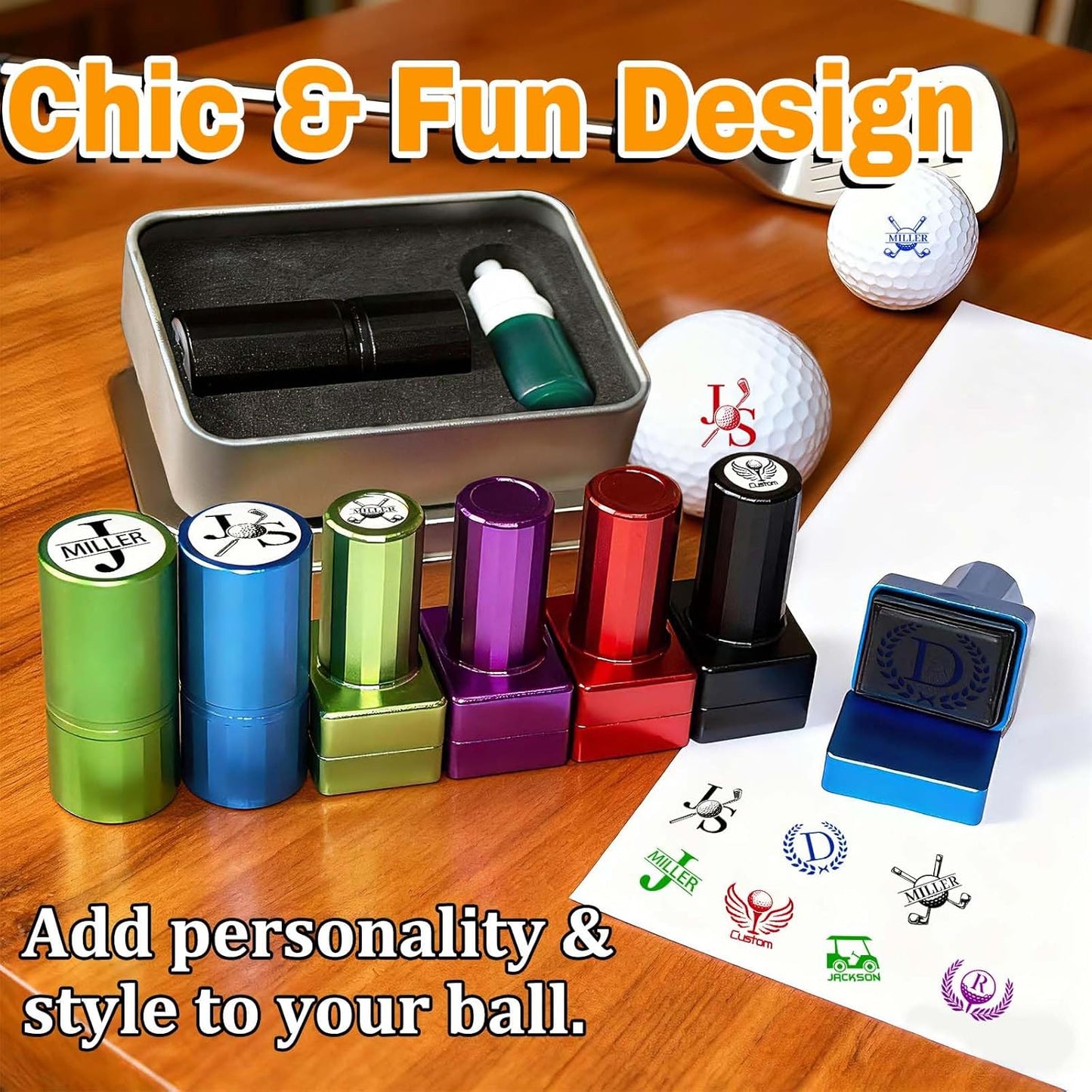 Lihome Golf Ball Stamp Personalized - Durable Waterproof Reusable Ink Stamper, Custom Golf Gift for Men, Dad, Retirement, Father's Day, Birthday & Christmas