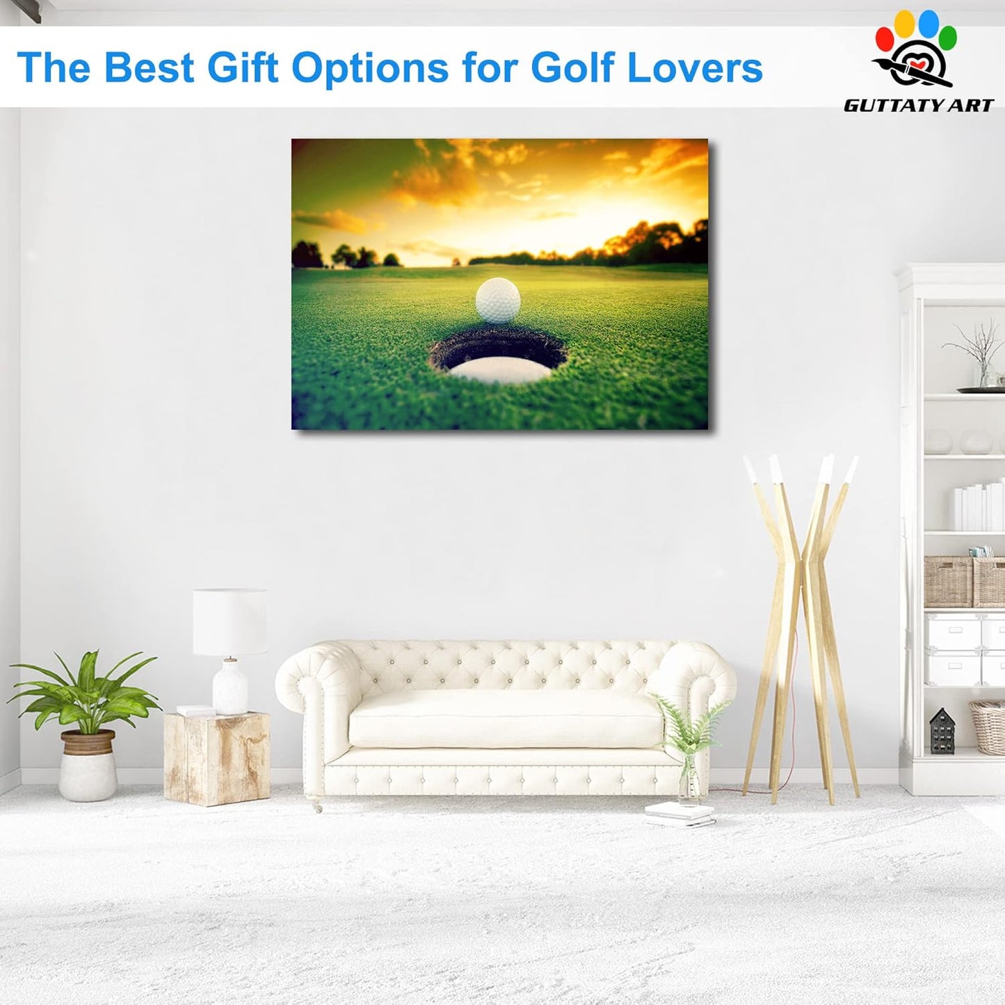 Sport Canvas Wall Art, Golf Wall Art Painting Prints for Living Room Wall Decor, Golf Ball Near Hole Landscape Poster Picture for Bedroom Decor, Framed Artwork for Office Home Decor 28x40 Inches