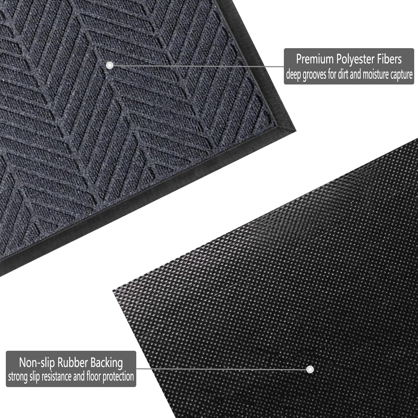 Front Door Mat 47"x32" Indoors Outdoors Welcome Mats, Waterproof Non-Slip Rubber Backing Heavy Duty Doormat Outside Entrance, Low Profile Entryway Rugs Floor Mat for Patio, Pattern A Grey