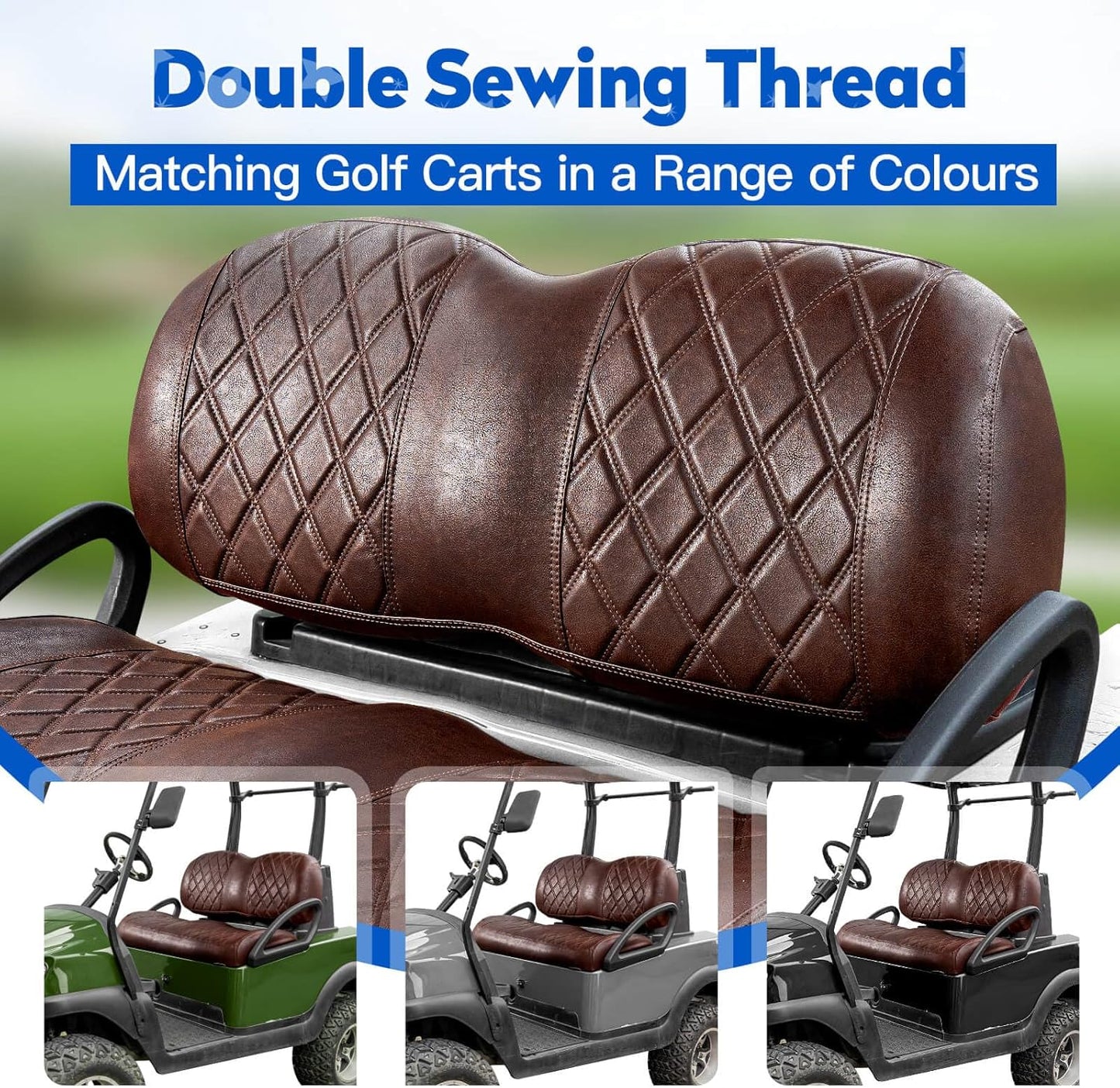 NOKINS Golf Cart Vinyl Diamond Seat Covers kit, Fit Club Car Precedent/Tempo/Onward Premium Front Seat Cushion, Soft/Scratch-Resistant/No Stapler Needed