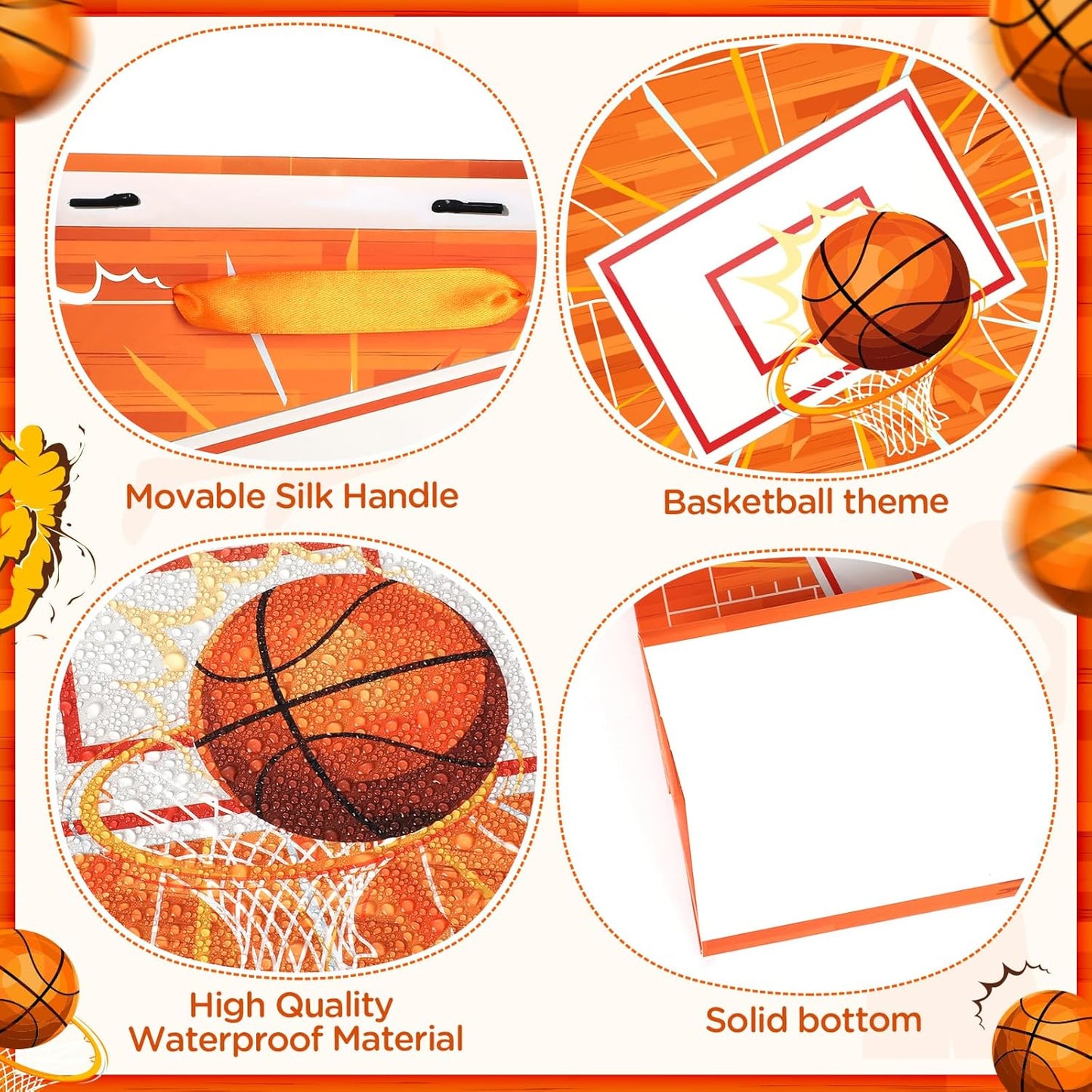 Basketball Party Gift Bag, Basketball Gift Wrap Bag with Tissue Paper and Card Decorations for Sport Party Favor Basketball Birthday Goodie Gifts Treat Candy Wrapping Bags for Kids Adult Team Supplies