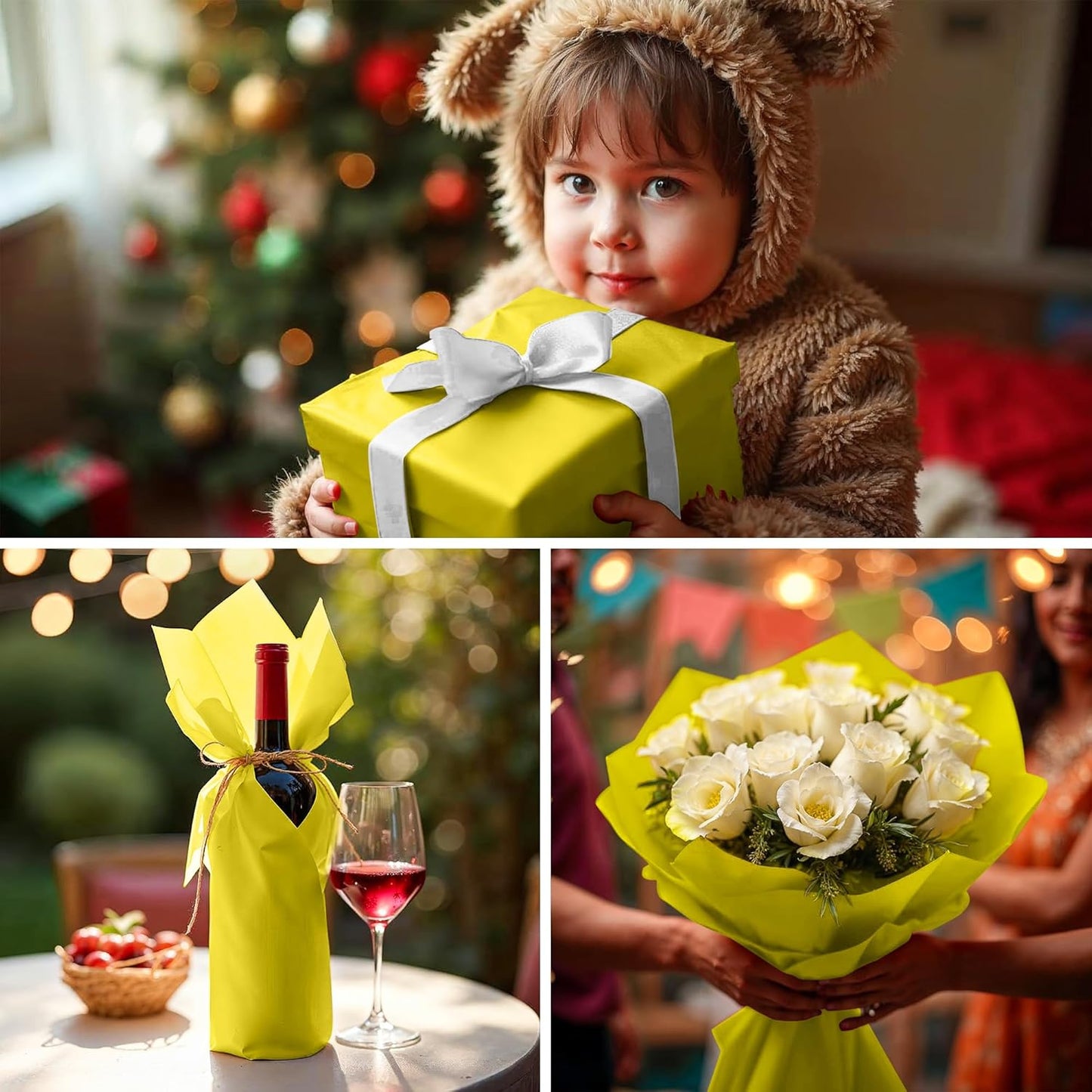 SANZIX 150 Sheets Yellow Tissue Paper for Gift Bags Bulk 14x20 Inch - Yellow Christmas Wrapping Paper for Gifts Wrap, Bouquet, Wedding, Birthday, DIY, Holiday, Thanksgiving & Christmas Decorations