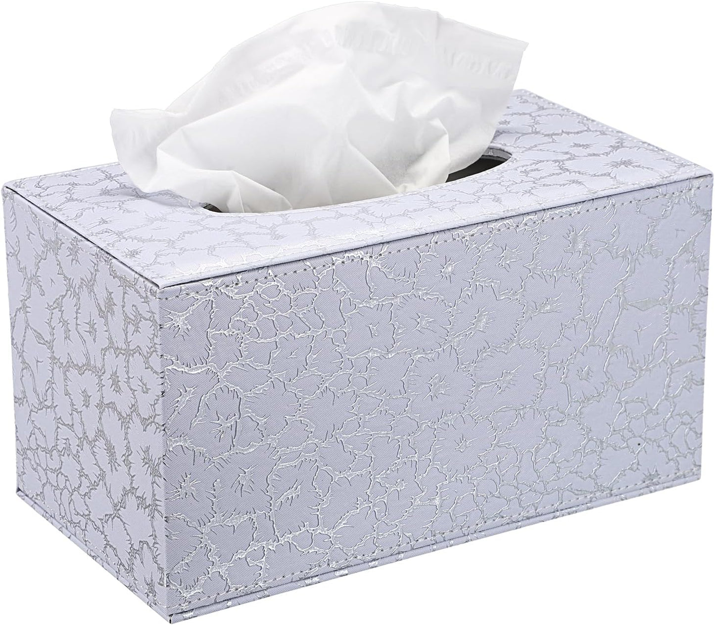 Sumnacon Rectangle Tissue Box Cover - Large Leather Tissue Box with Magnetic Bottom, Stylish PU Tissue Box Holder, Cube Tissue Cover for Bathroom Toilet Bedroom Living Room Table Desk Office,Silver