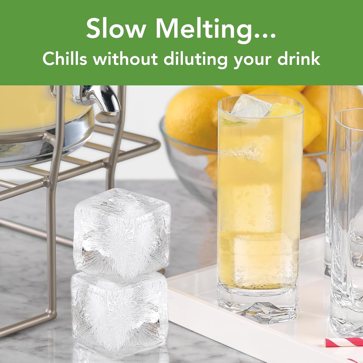 Tovolo Colossal Cube Ice Molds, Set of 2 - Large Ice Cube Mold Ideal for Whiskey, Cocktails & Any Cold Beverage - Odor-Free Freezer Storage, Dishwasher-Safe with Silicone Plunger