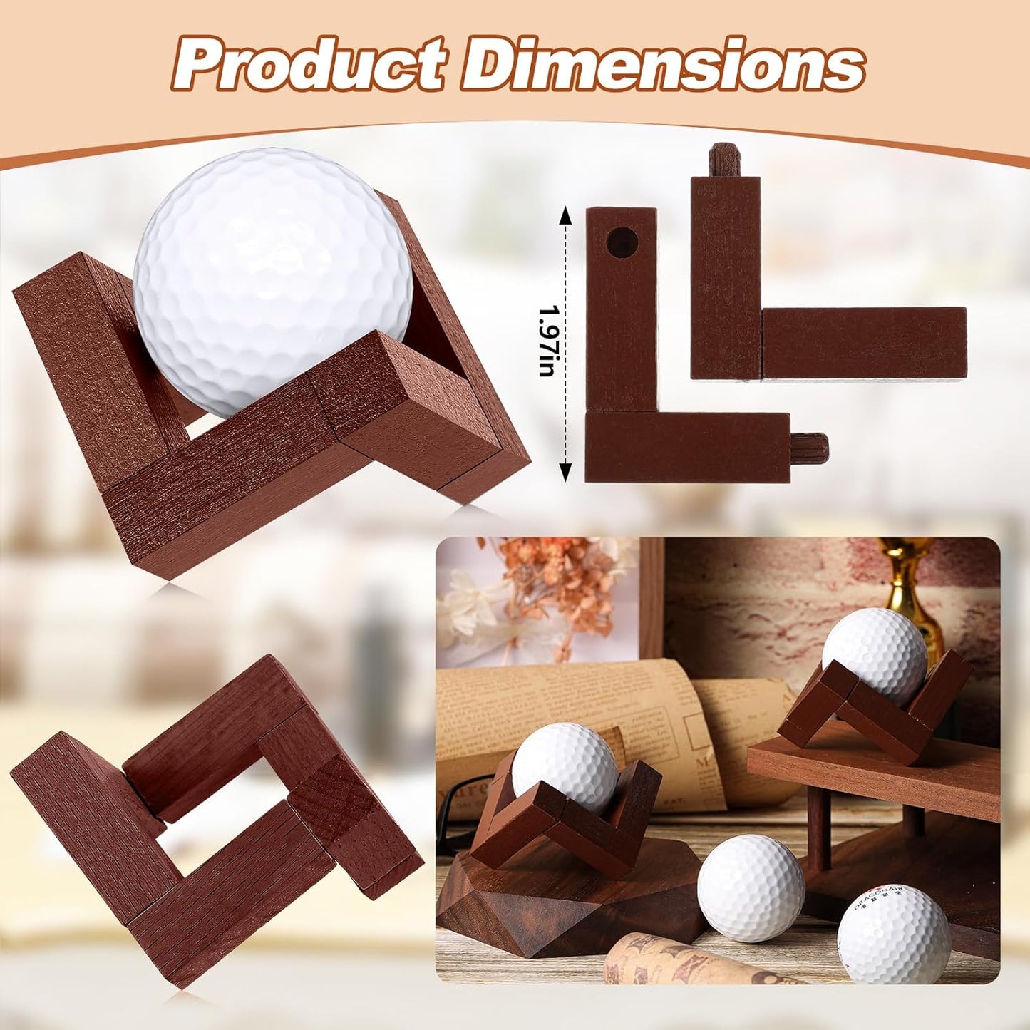 1 Pack Golf Ball Display Stand 1.97 Inch Wooden Golfball Display Case Baseball Rack Holder for Souvenir Collections Tabletop Decor Men Golf Enthusiasts(Walnut Color)