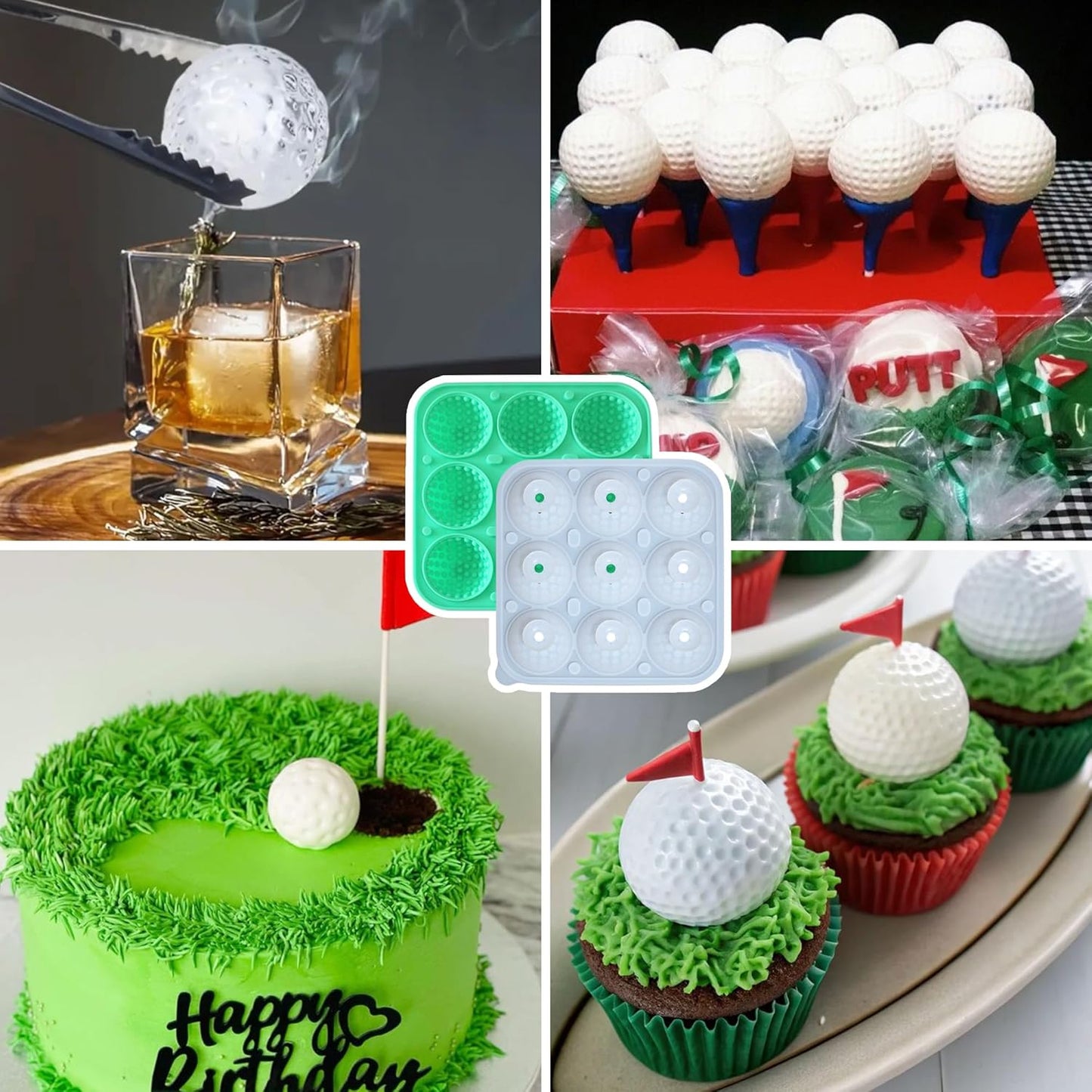 Golf Ball Chocolate Mold with Lid, Silicone Golf Ball Mold for Cake Pops, 9-Cavity Golf Ball for Chocolate, Ice Cube
