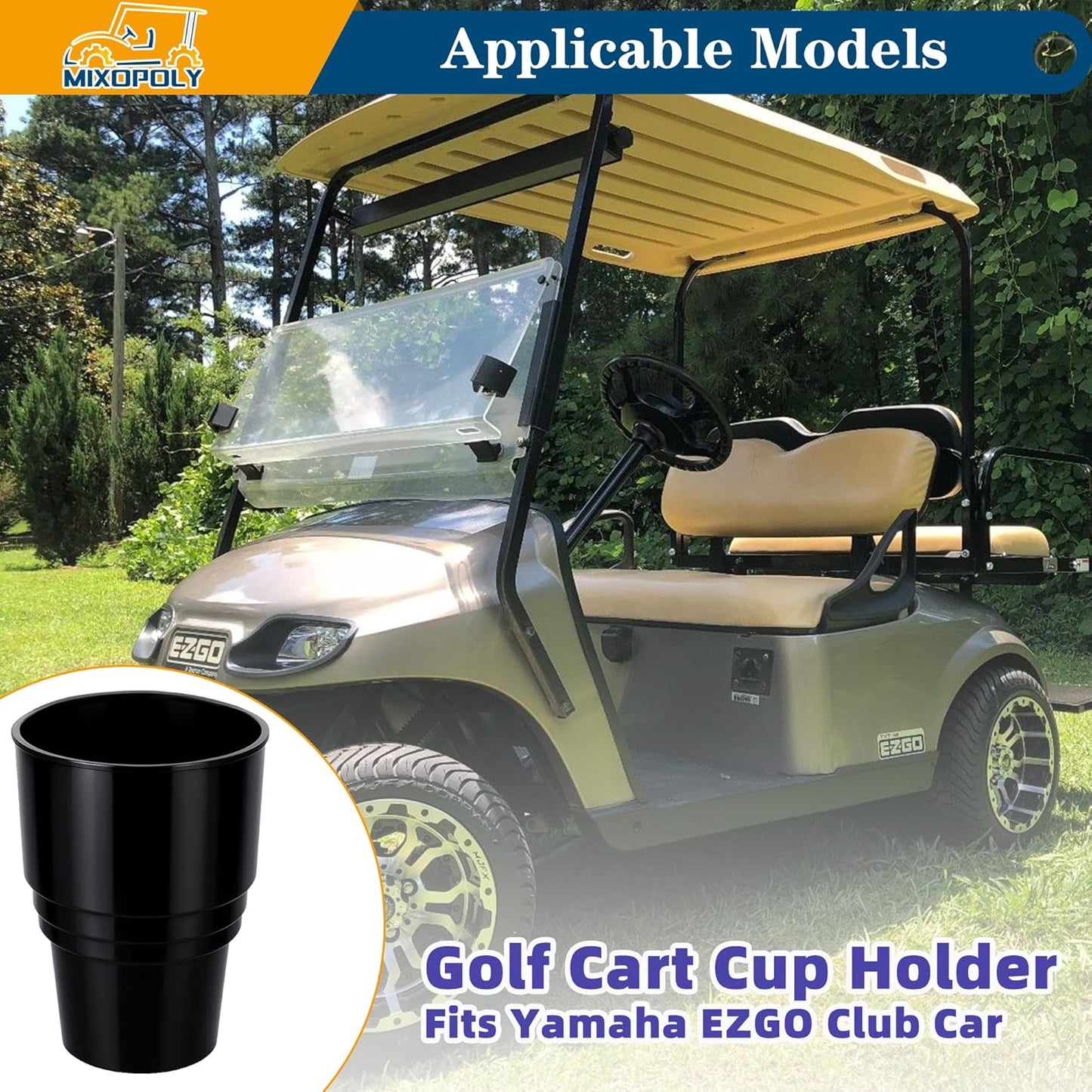 Golf Cart Cup Holder Insert Adapter Replacement fits Club Car EZGO Yamaha Golf Cart, for Placing and Securing 16.4 oz Portable Propane Gas Bottle or Drink Water Glass, (2Pcs, Black)