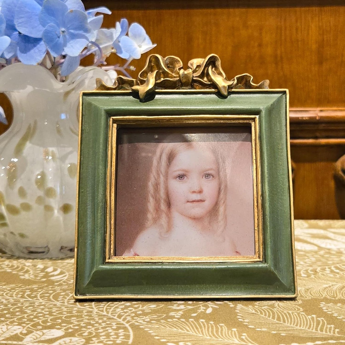 SYLVIA'S SHOP 3x3 Small Vintage Picture Frame, Mini Antique Ornate Square Photo Frame, for Tabletop and Wall Display, Retro Home Decor, Photo Gallery Art, Green