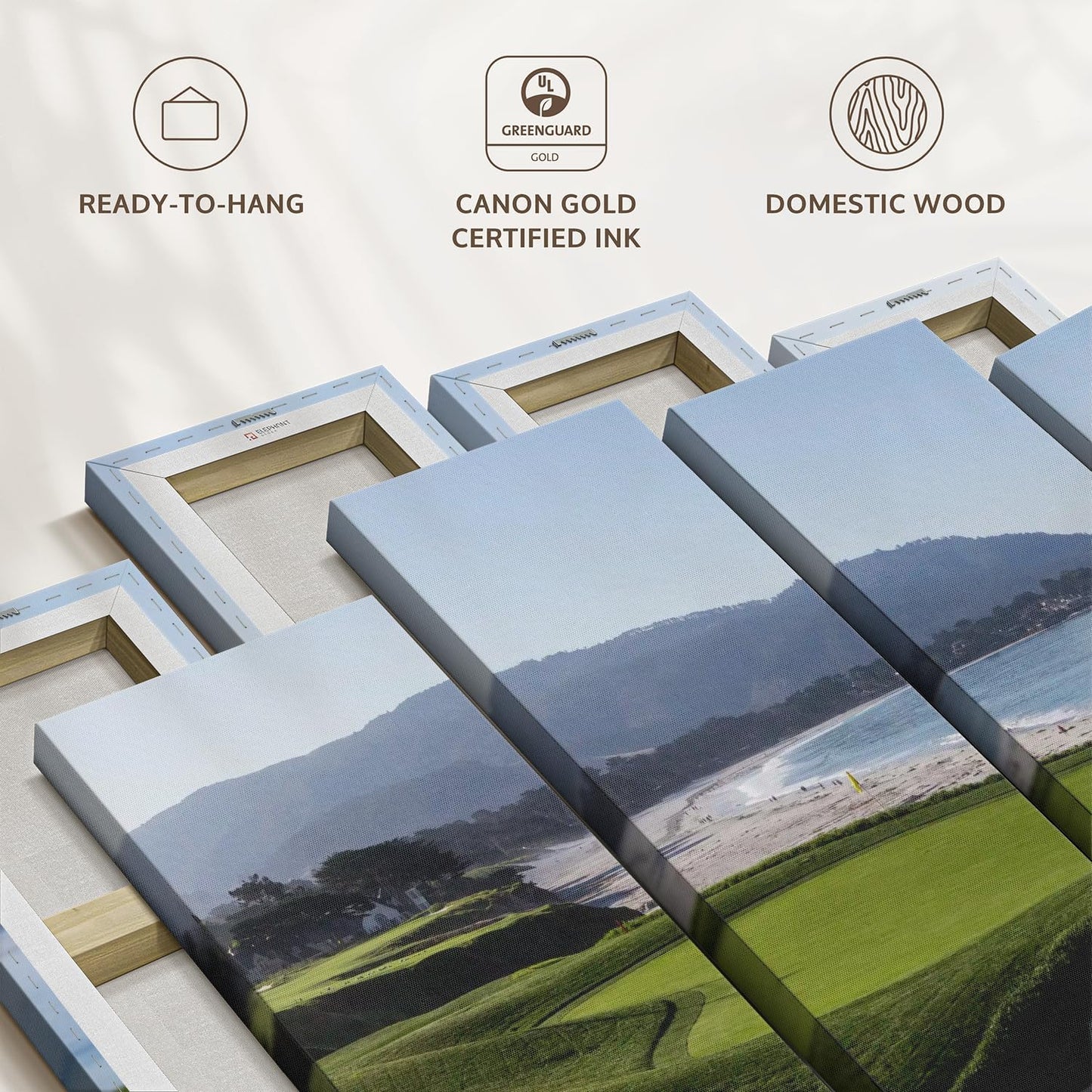 Elephant Stock Monterey CA Golf Course Wall Art - Horizontal Canvas - 4-Piece Living Room Wall Decor - Photography Sports Canvas Print - Blue and Green Decor for Wall - 30" X 18"