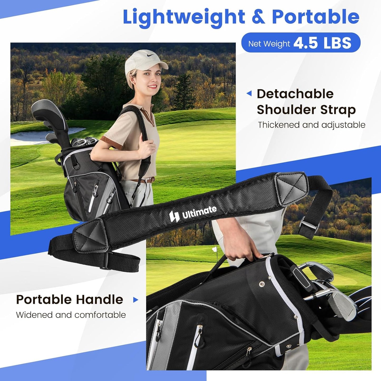 Tangkula Golf Cart Bag with 14 Way Top Dividers, Lightweight Golf Club Cart Bag with 9 Pockets, Cooler Bag, Umbrella Holder, Dual Strap & Rain Hood, Portable Golf Carry Bag for Men & Women