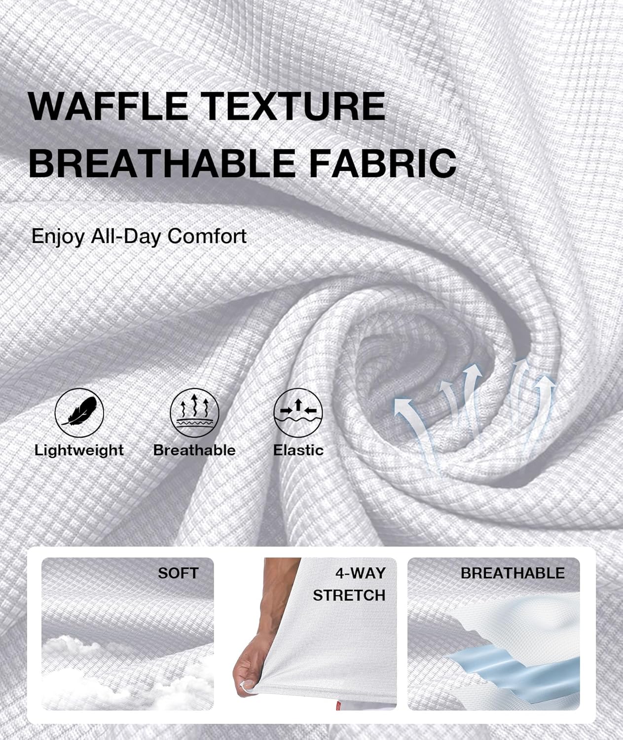 GEEK LIGHTING Mens Waffle Texture Polo Shirts Short Sleeve Casual T-Shirts Moisture Wicking Collared Golf Shirt with Pocket