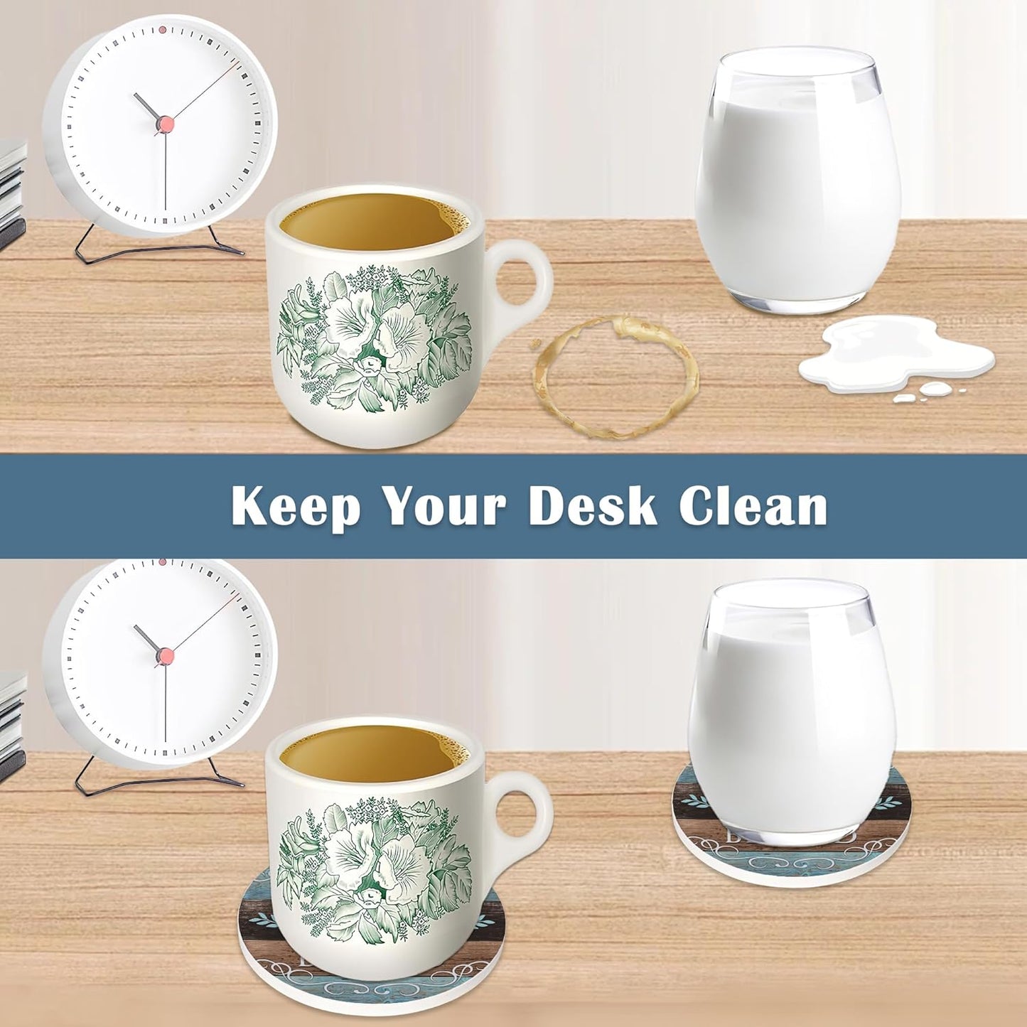 Coasters for Drinks,Set of 4 Absorbent Coasters,Thankful Grateful Blessed Ceramic Coasters with Cork Base,Cup Coaster for Coffee Table Protection,Gifts for Housewarming Birthday