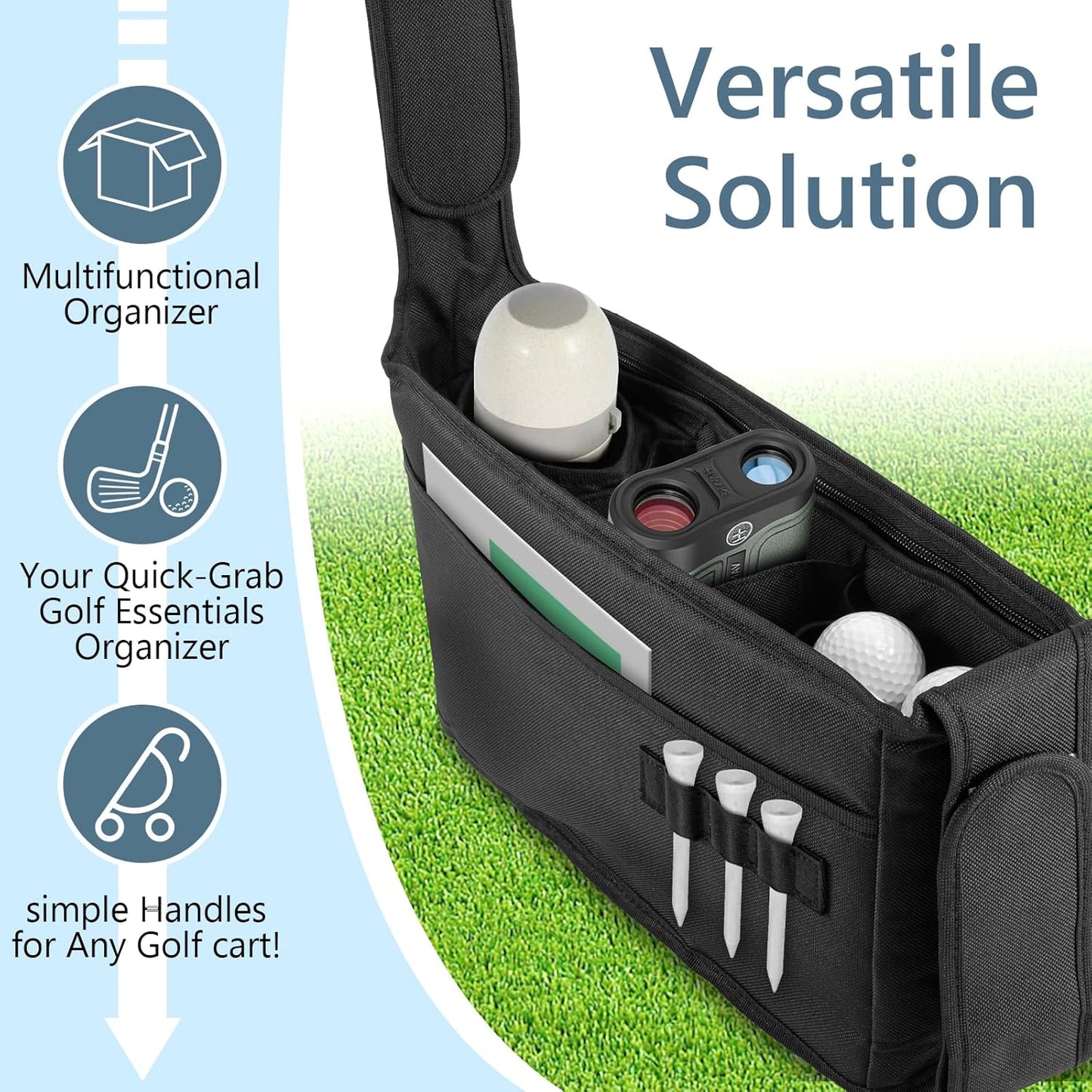 TUYUU Golf Push Cart Organizer, Accessories Pouch Bag, Drink Holder, Black