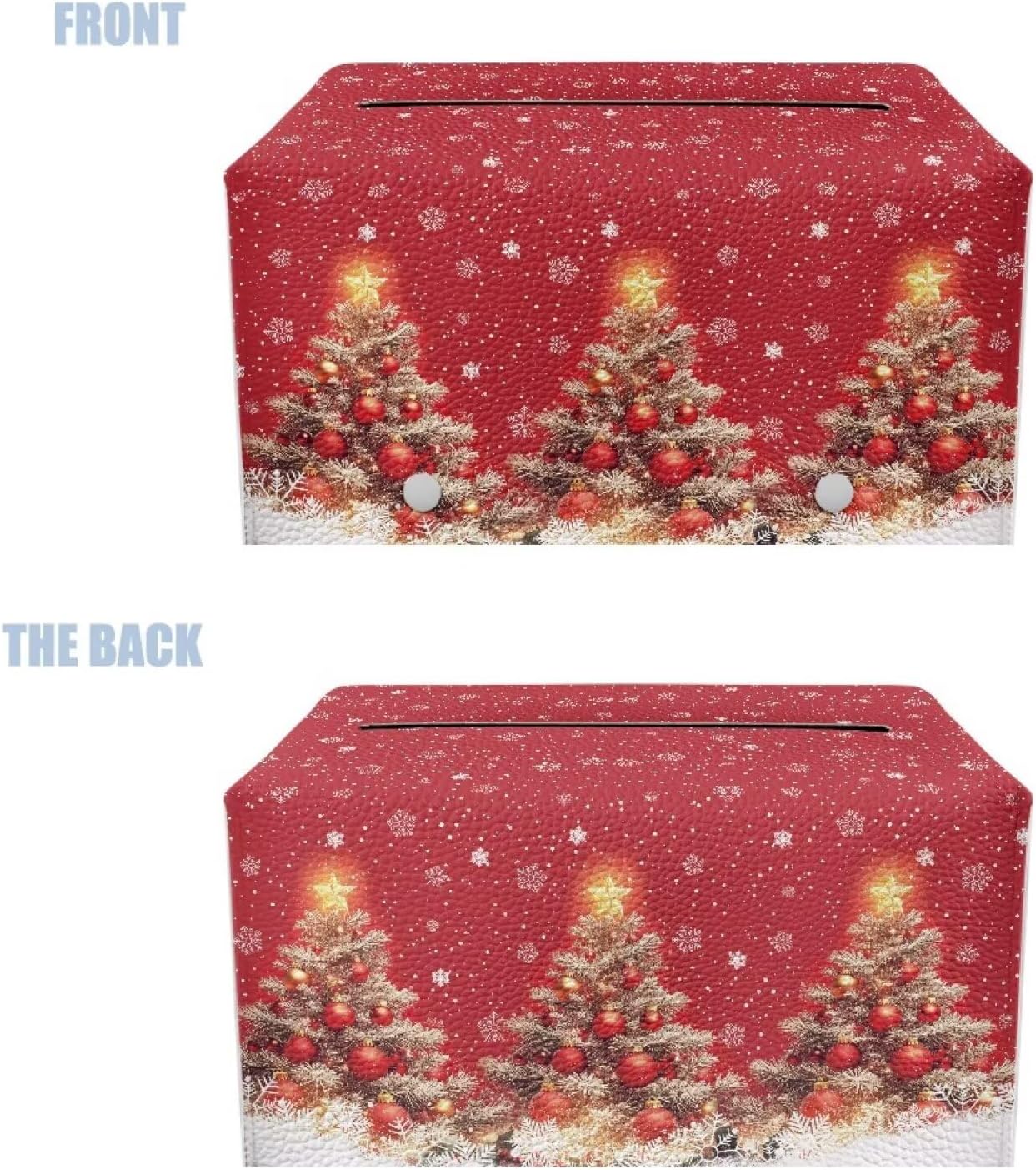 Christmas Tree Tissue Box Cover Rectangle Leather Tissue Box Holiday Home Decor Tissue Holder for Home Office Bathroom Desk Red
