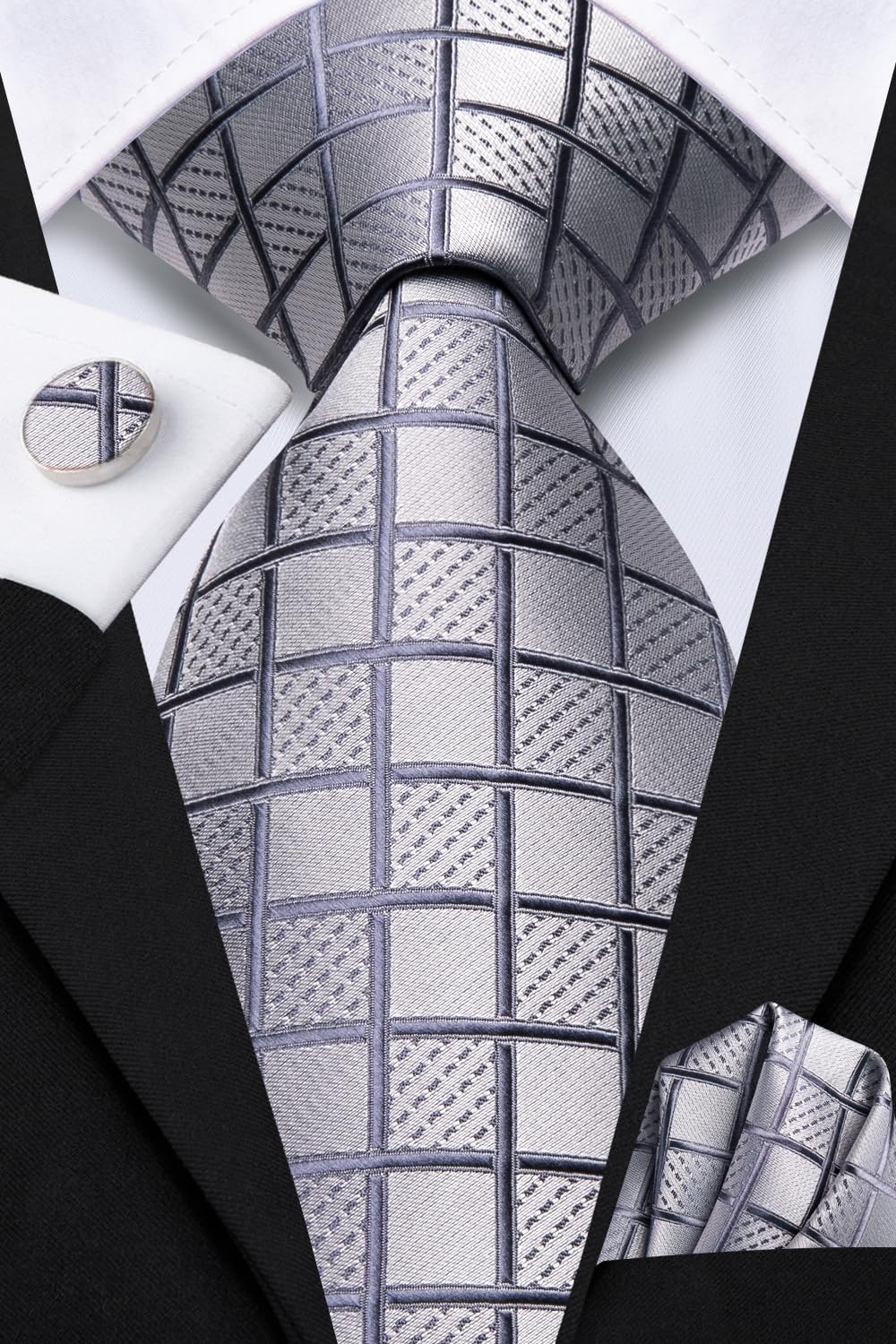 Dubulle Mens Paisley Striped Tie WOVEN Necktie for Men and Handkerchief Cufflinks Set Wedding Formal Business