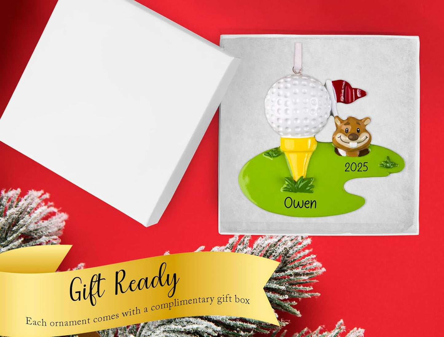 Personalized Golf Christmas Ornament 2025 - Free Customization | Golf Ball Squirrel and Flag Decoration for Xmas Tree | Golfing Keepsake Gift for Golfer & Golf Player - Custom Name & Year