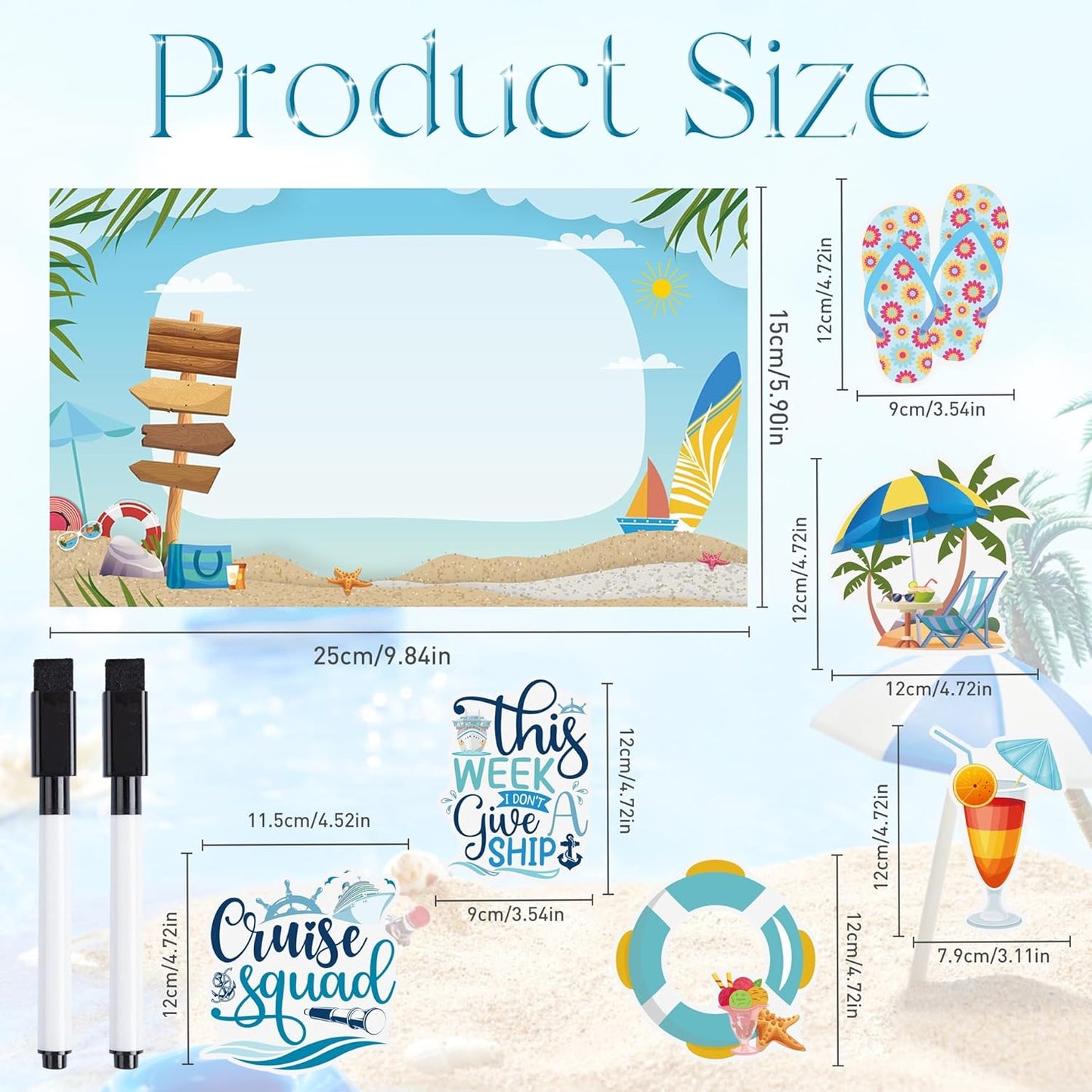 Cruise Ship Door Decorations Magnetic - 7 Pcs Cruise Door Decorations, Cruise Squad Magnet Stickers, Cruise Door Decor for Fridge Refrigerator Carnival Cruise Party, with 2 Pcs Pen