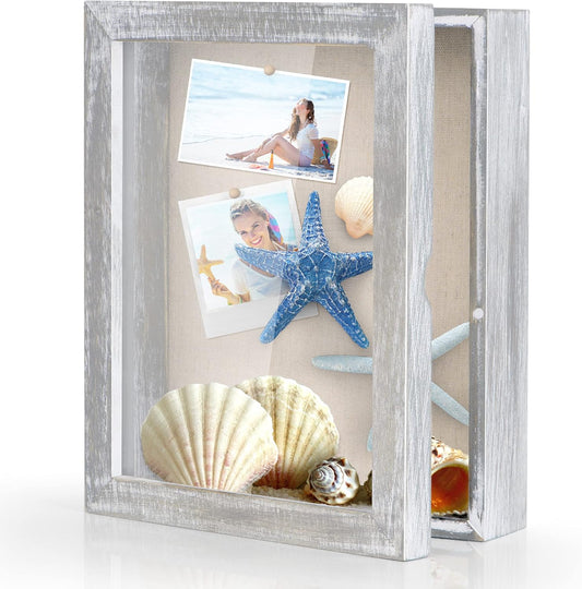 Love-KANKEI Shadow Box Frame 8x10 Shadow Box Display Case with Linen Back Memorabilia Awards Medals Photos Memory Box Gift Grey