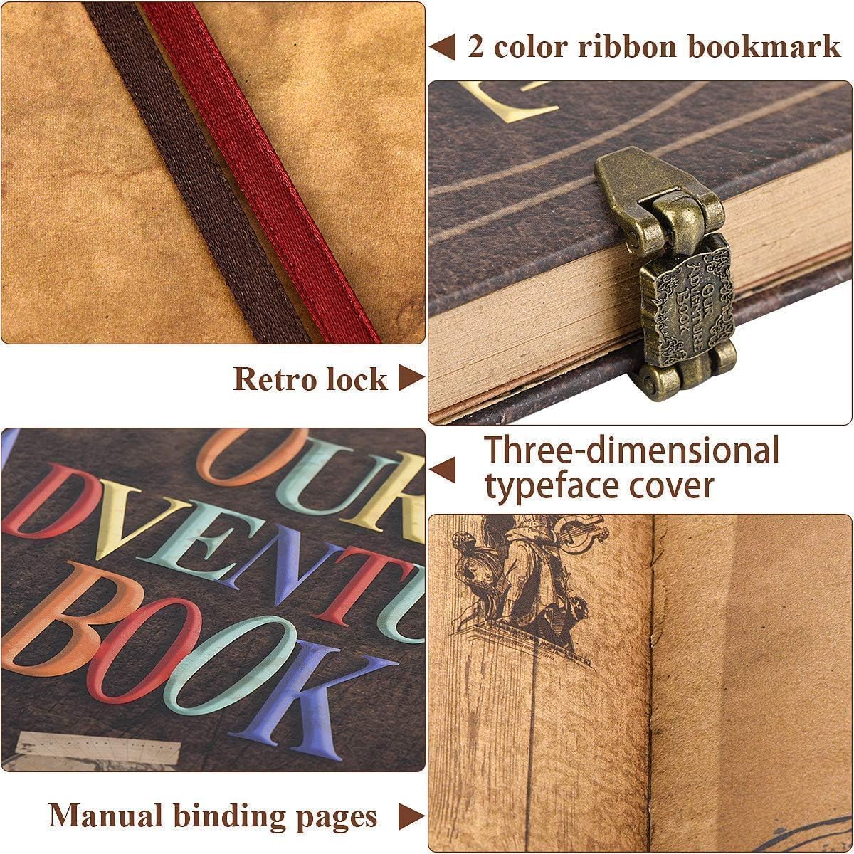 Adventure Book 148-Page DIY Handmade Scrapbook with Retro-Style Embossed Letter Cover - Perfect Travel Diary & Memory Album for Couples,Inspired by the 'Up' Saga,Ideal for Anniversaries & Weddings