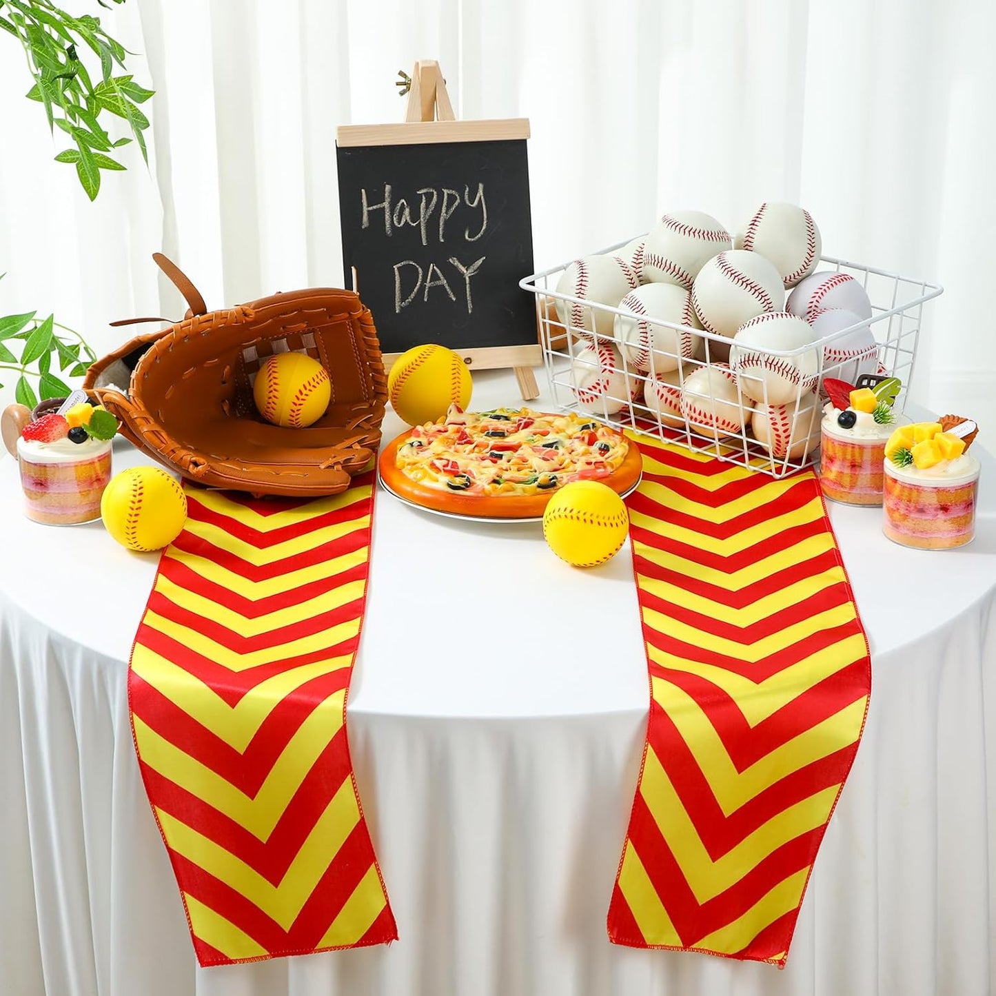 6 Pcs Softball Party Table Runner 60 x 6 Inch Sports Tablecloth Runner Softball Tablecloth Striped Softball Table Runner for Sports Party Dining Room