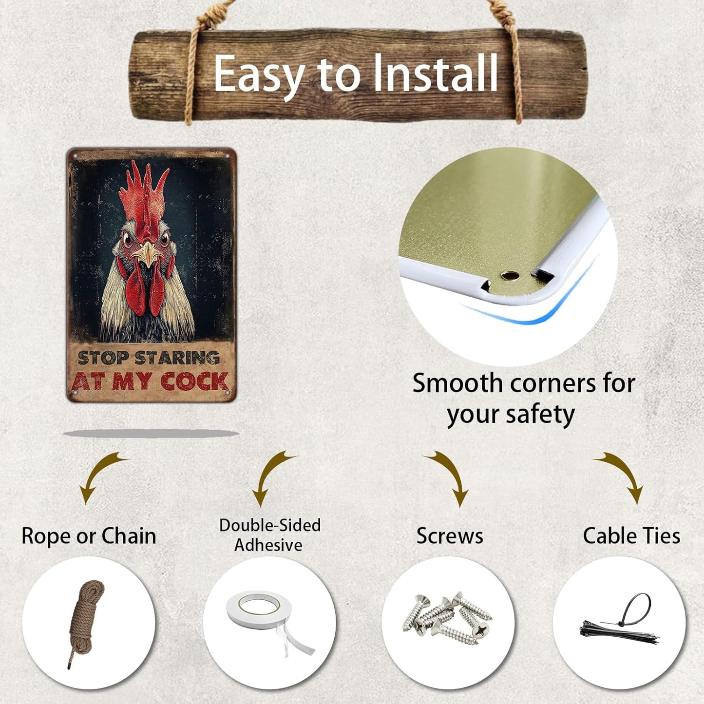 Vintage Farm Sign Chicken Stop Staring At My Cock Farmhouse Metal Tin Sign 12x8 Inch Home Wall Decor