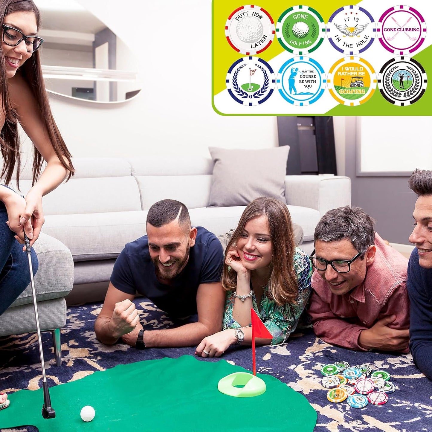 Sosation 24 Pcs Golf Ball Marker Funny Poker Chip Collection Poker Chip 1.57 Inches Ball Marker Set for Adult Accessories, 8 Styles