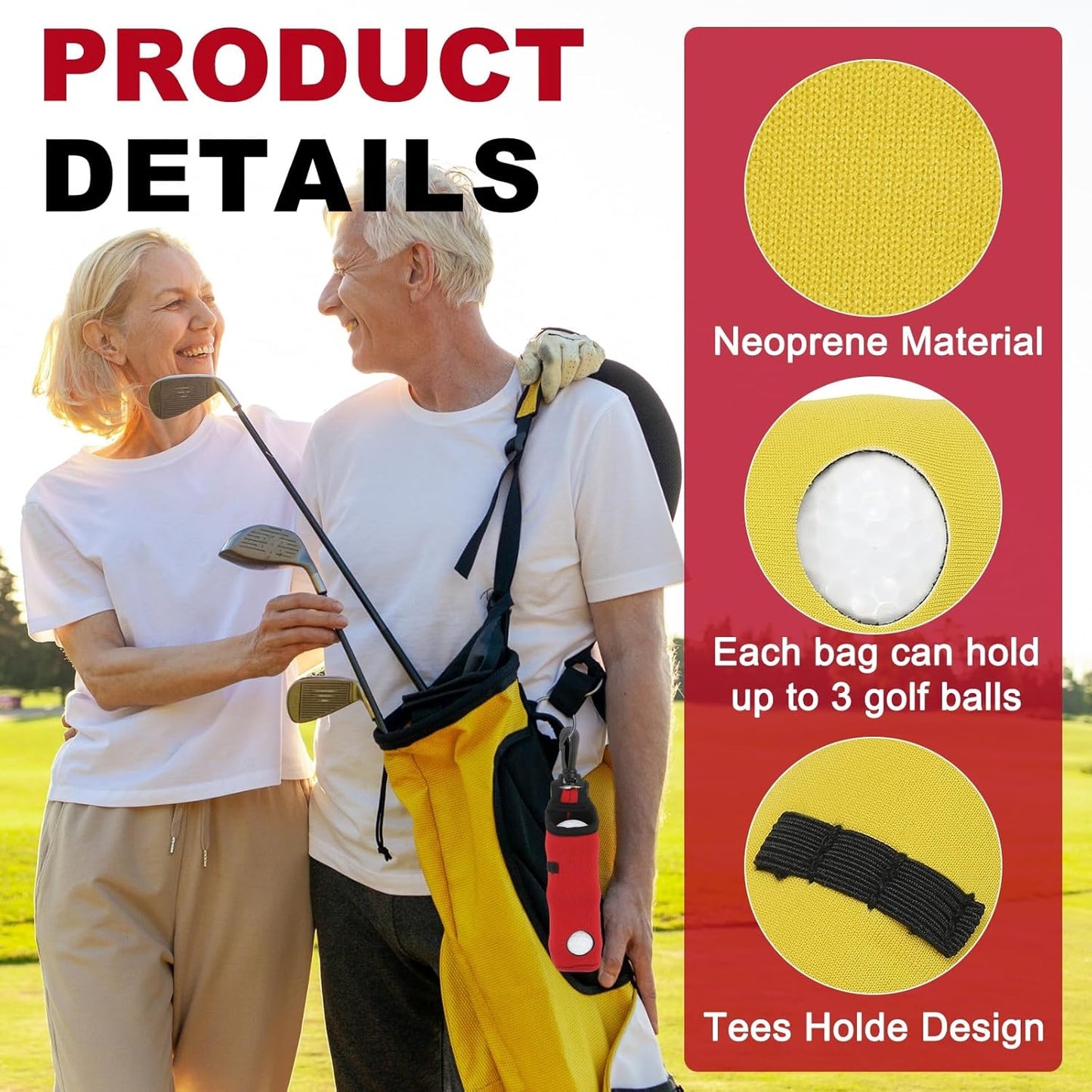 uxcell Golf Ball Carry Bag, Waist-Mounted Storage Bag Neoprene Golf Tee Holder Pouch with Lightweight Hook for Men and Women