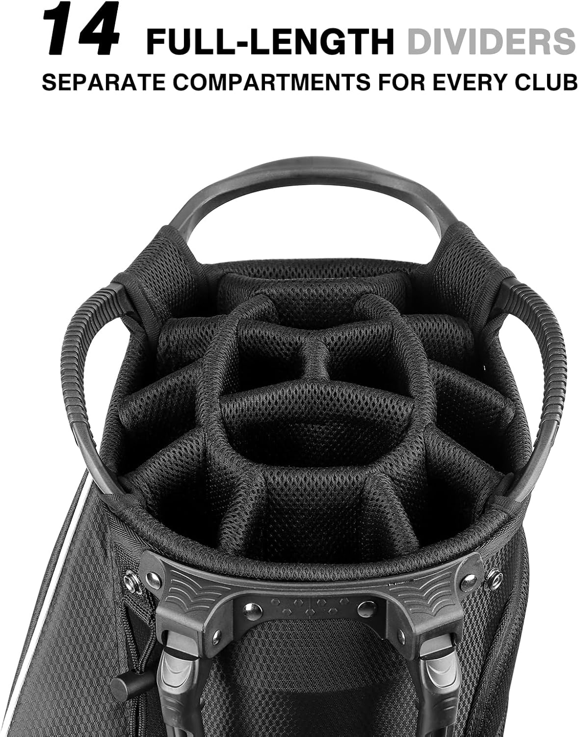 Golf Stand Bag 14 Way Top Dividers Full-Length with Stand, 8 Pockets, Cooler Pouch, Waterproof Golf Bag for Men, Dual Strap, Rain Hood