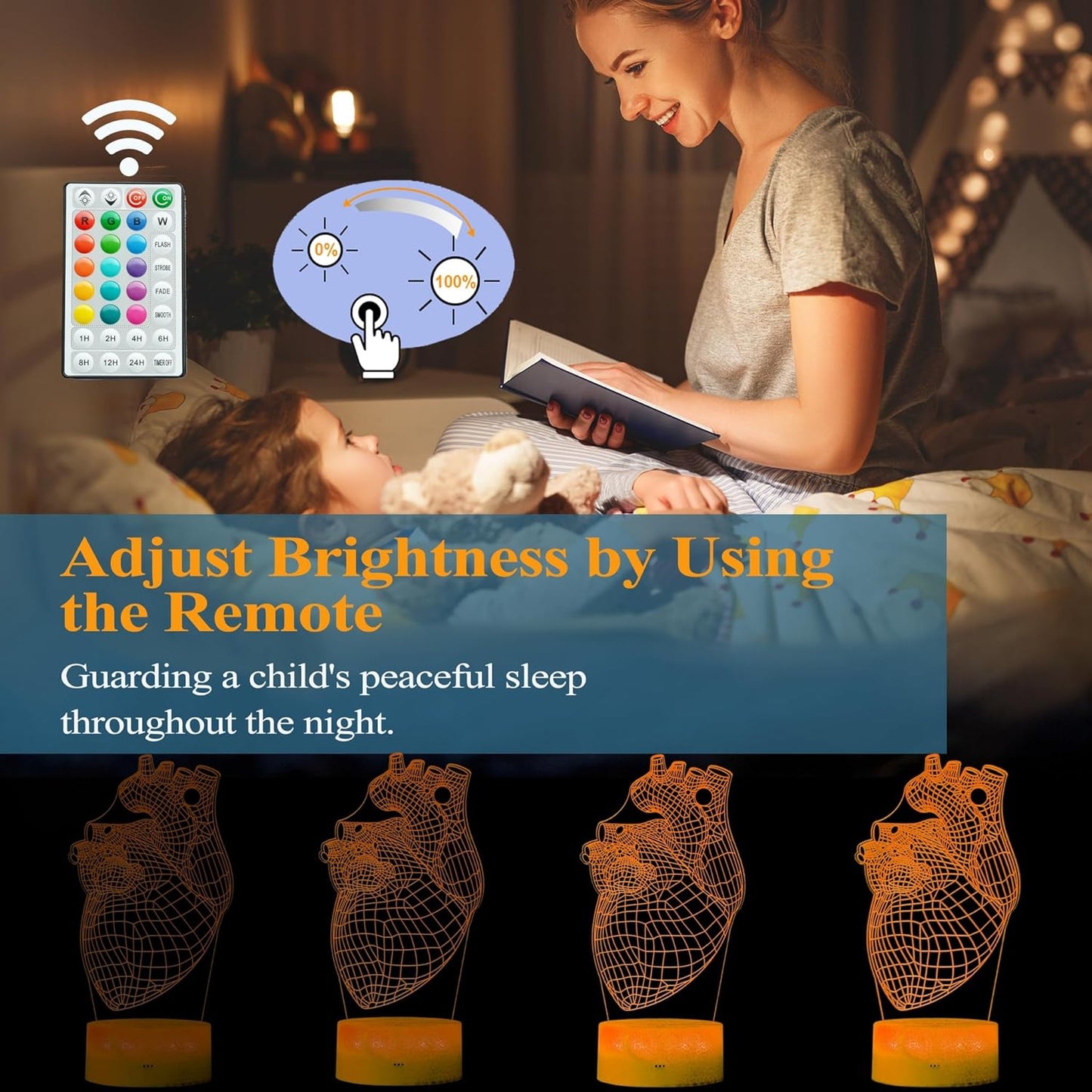 Heart Anatomy Illusion Lamp, Cardiology Gifts, 3D Night Light, 16 Colors Changing, Timer, 4 Flash Modes and Dimmable, Kids Room Decoration, Xmas Heart Model Gifts