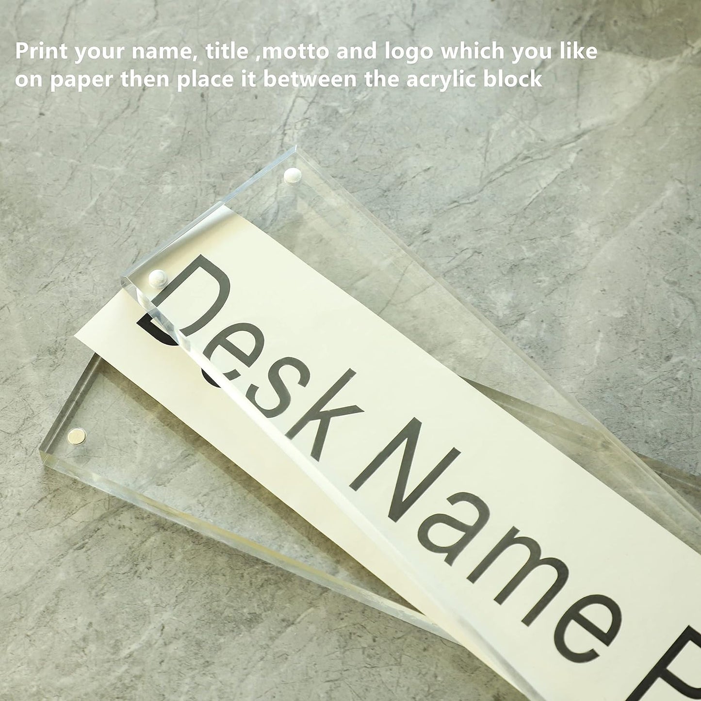 IEEK Acrylic Desk Name Plate, Clear Acrylic Block Nameplate Double Sided Holder, DIY Personalized Name, 2.5x10 Inch