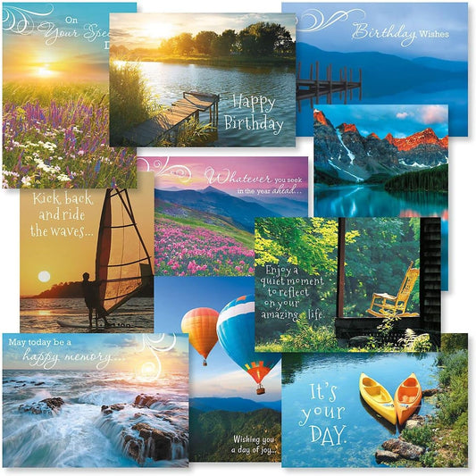Current Scenic Birthday Greeting Cards Value Pack - Set of 20, 10 Unique Designs, Large 5 x 7 Inch Cards, Sentiments Inside, Envelopes Included