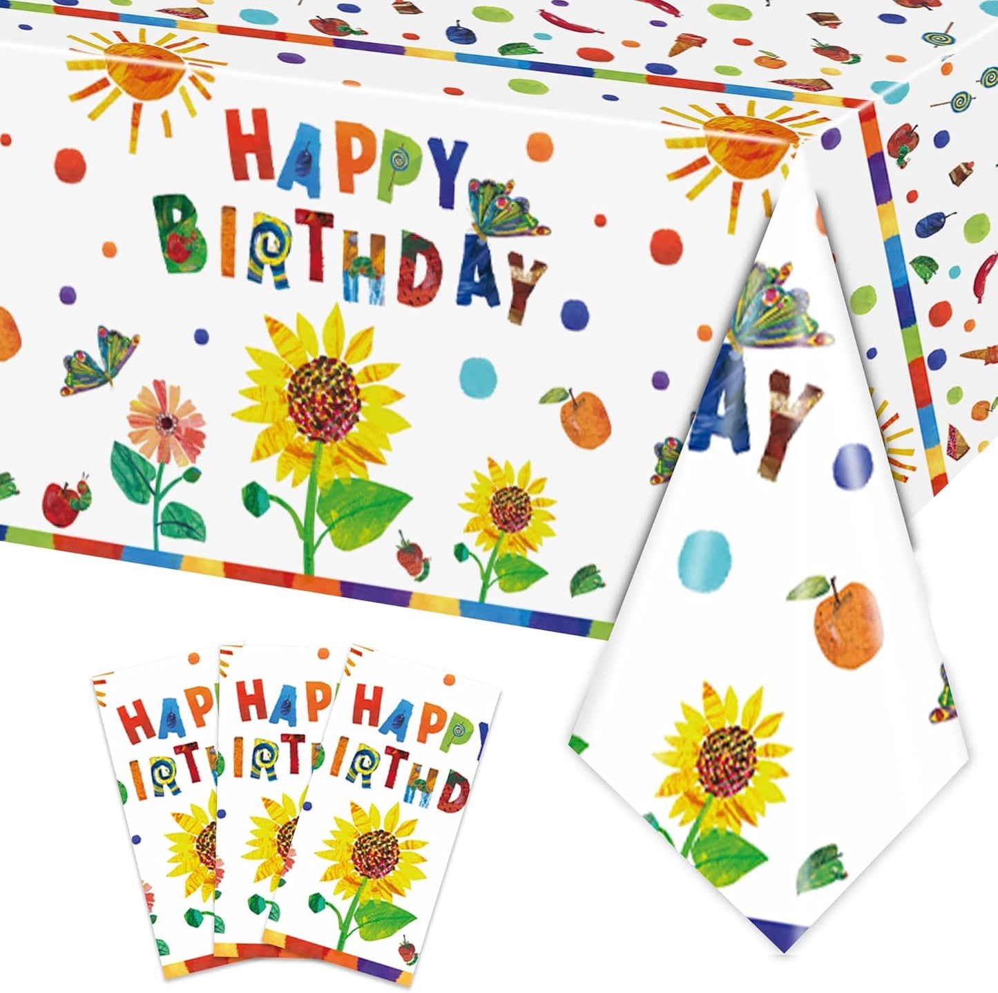 3 Pcs Hungry CaterpillarTheme Party Tablecloth Decorations - Disposable Caterpillar Birthday Table Cover Party Supplies for Birthday Baby Shower