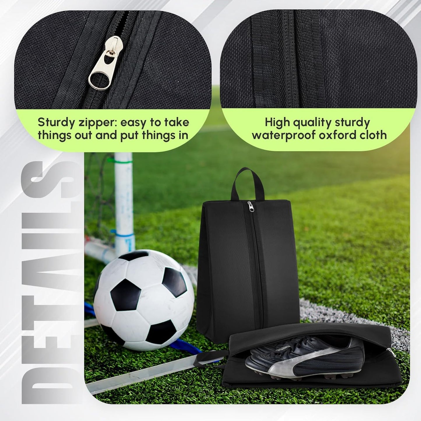 Leinuosen 2 Pcs Smell Proof Shoe Cleat Bag for Travel Water Resistant Odor Absorbing Lightweight Golf Soccer Shoe Storage Organizer Pouch with Zipper for Gym Sports Work Men Women (Black)