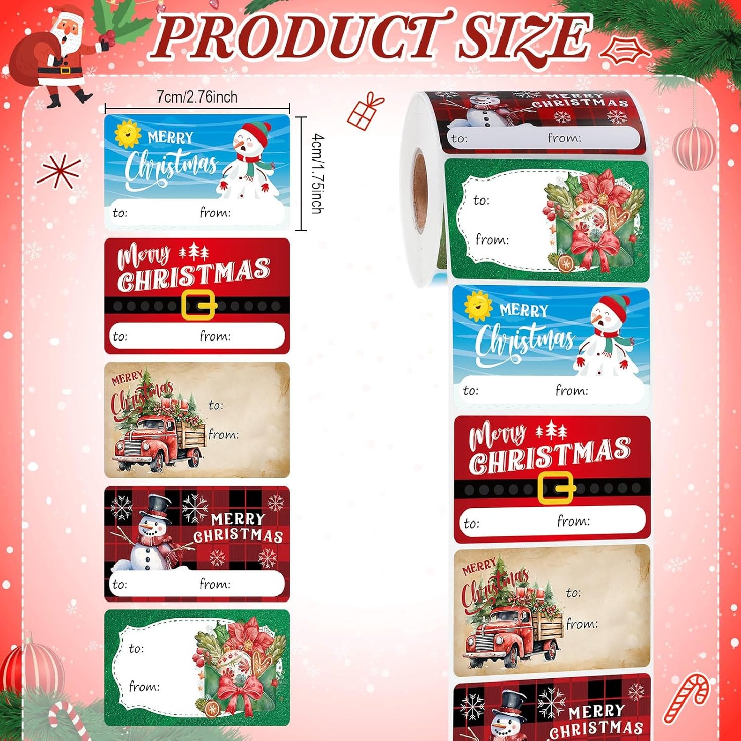 Outus 500 Pieces Christmas Tags Self Adhesive Gift Tags for Xmas Presents Christmas Name Labels Stickers for Wrapping Paper Festival Birthday Holiday Decor(Vibrant Style,2.76 x 1.57 Inch)