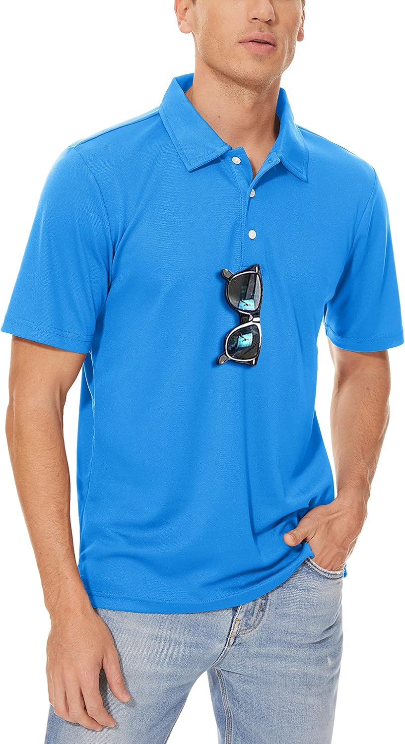 MAGCOMSEN Men's Polo Shirts 3 Buttons Casual Work T Shirts Quick Dry Short Sleeve Golf Shirt Pique Jersey Outdoor Performance