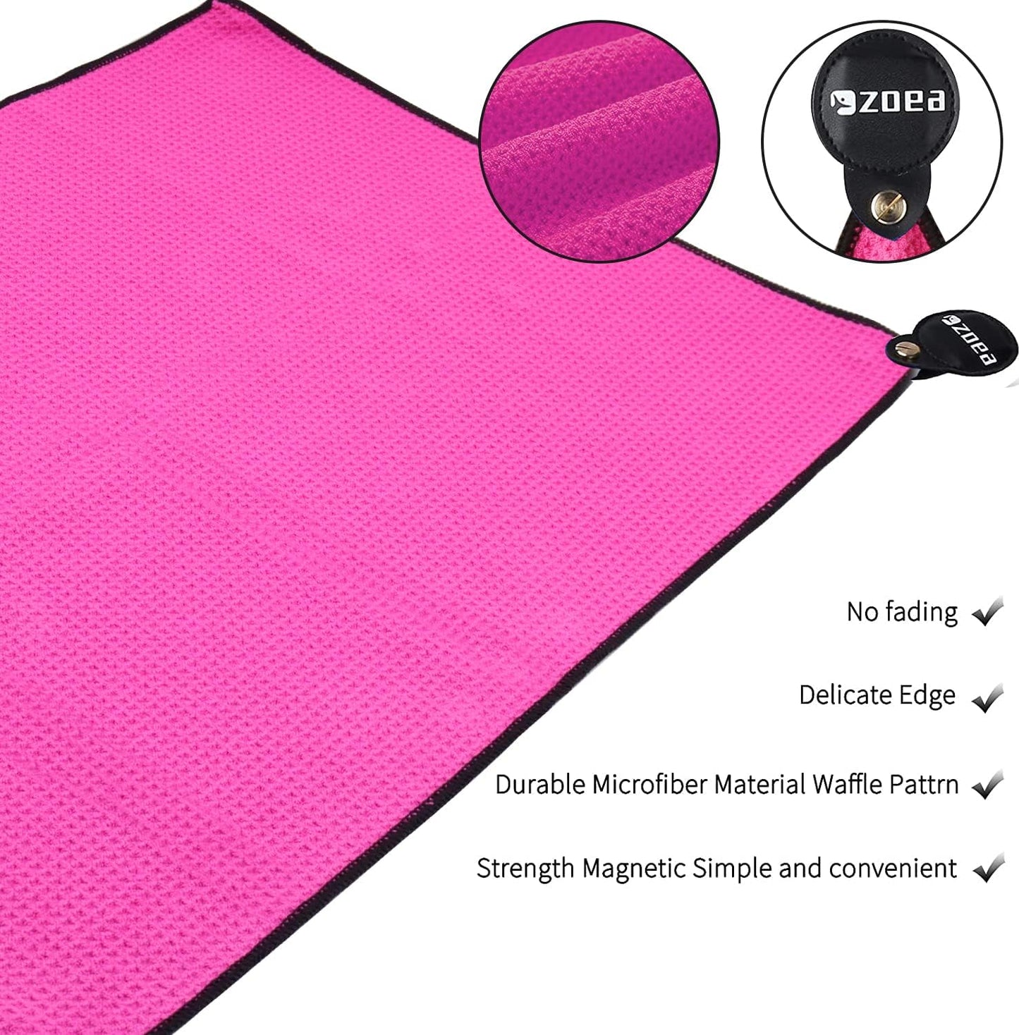 ZOEA Magnetic Towel, Magnetic Clip for Golf Towel, Microfiber Fabric Waffle Pattern Towels Industrial Strength Magnet for Strong Hold to Golf Carts or Clubs (1, Rose)