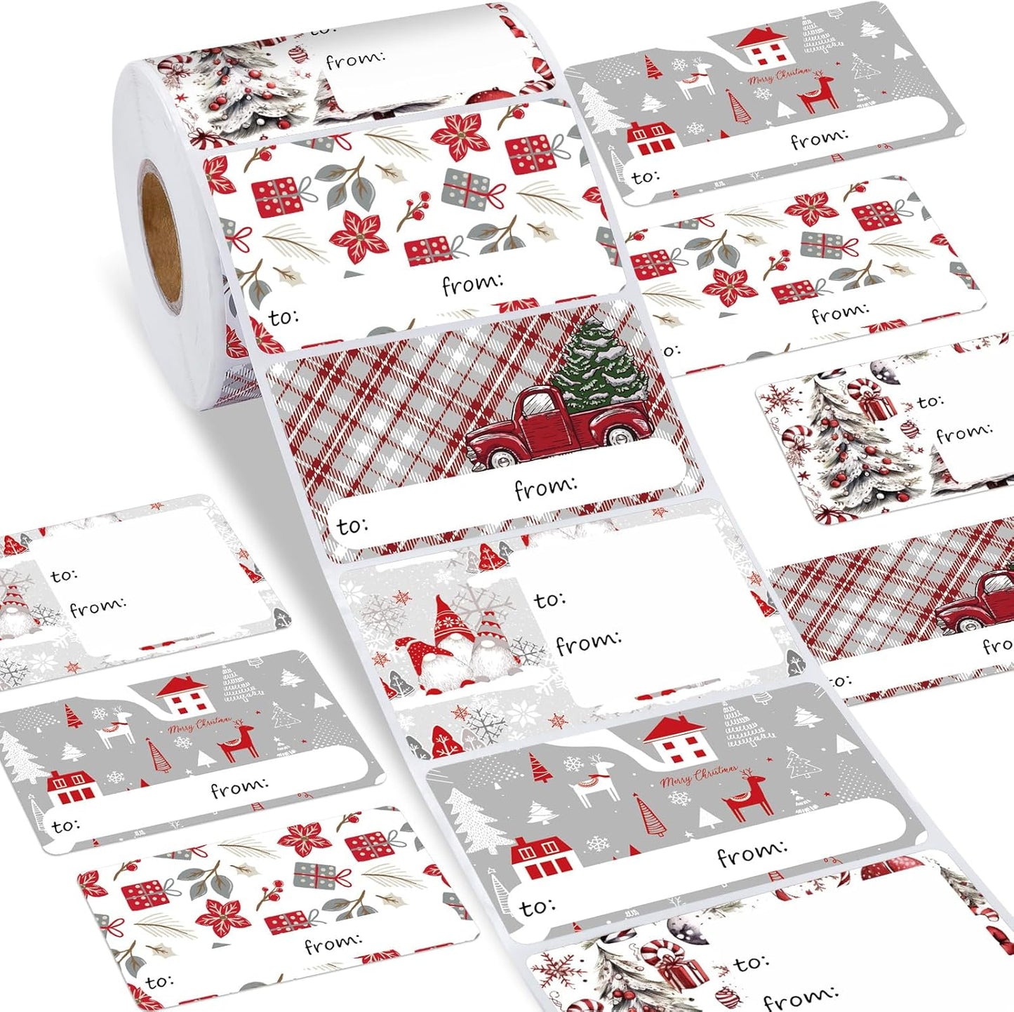 Outus 500 Pieces Christmas Tags Self Adhesive Gift Tags for Xmas Presents Christmas Name Labels Stickers for Wrapping Paper Festival Birthday Holiday Decor(Country Style,2.76 x 1.57 Inch)