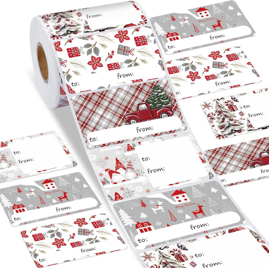 Outus 500 Pieces Christmas Tags Self Adhesive Gift Tags for Xmas Presents Christmas Name Labels Stickers for Wrapping Paper Festival Birthday Holiday Decor(Country Style,2.76 x 1.57 Inch)