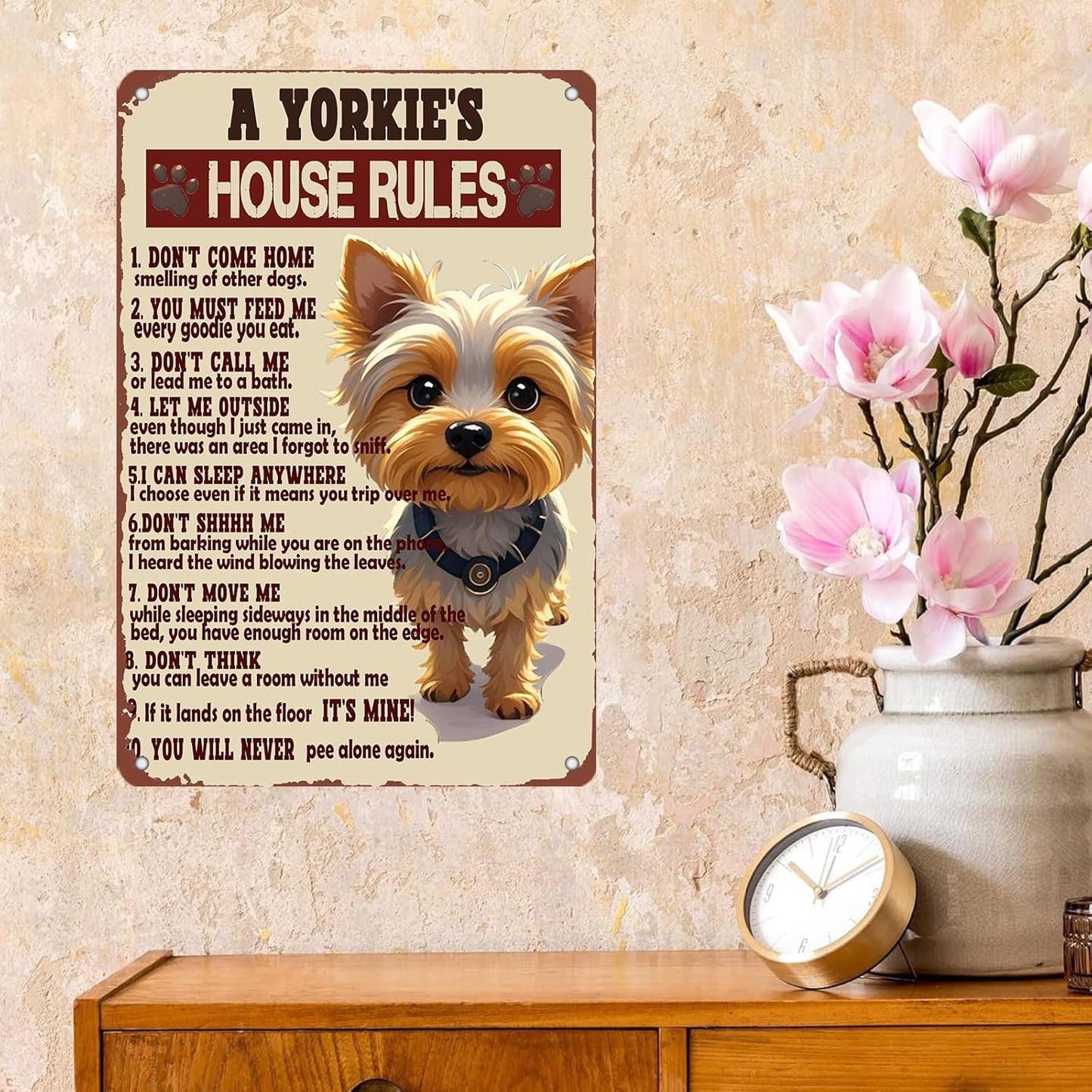 Yorkie House Rules Funny Metal Tin Sign Vintage 'I Am Your Friend' Poster 12x8 Inch Yorkie Dog Iron Tin Sign Home Kitchen Garden Restaurant Man Cave Wall Decor