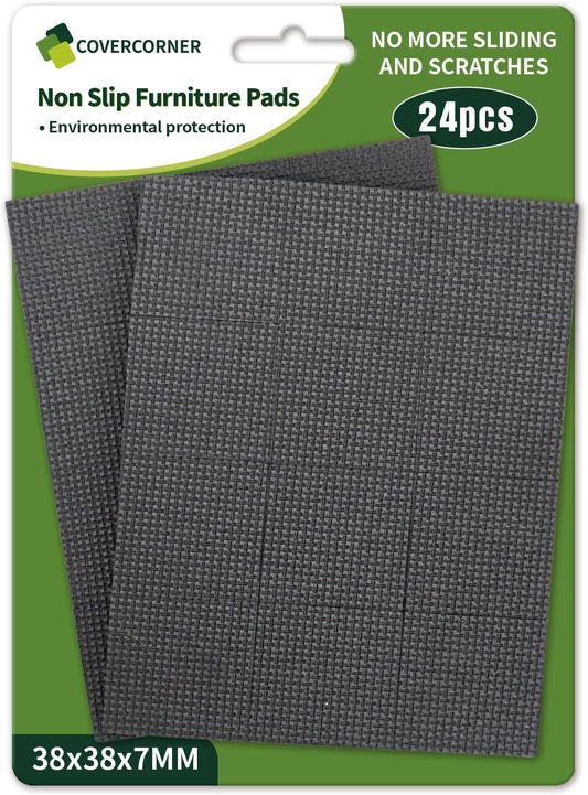 Non Slip Furniture Pads 24 PCS 1 1/2'' Square - Anti Slip Furniture Pads - Self Adhesive Rubber Feet Furniture Feet - Chair Leg Floor Protectors - Keep Furniture in Place