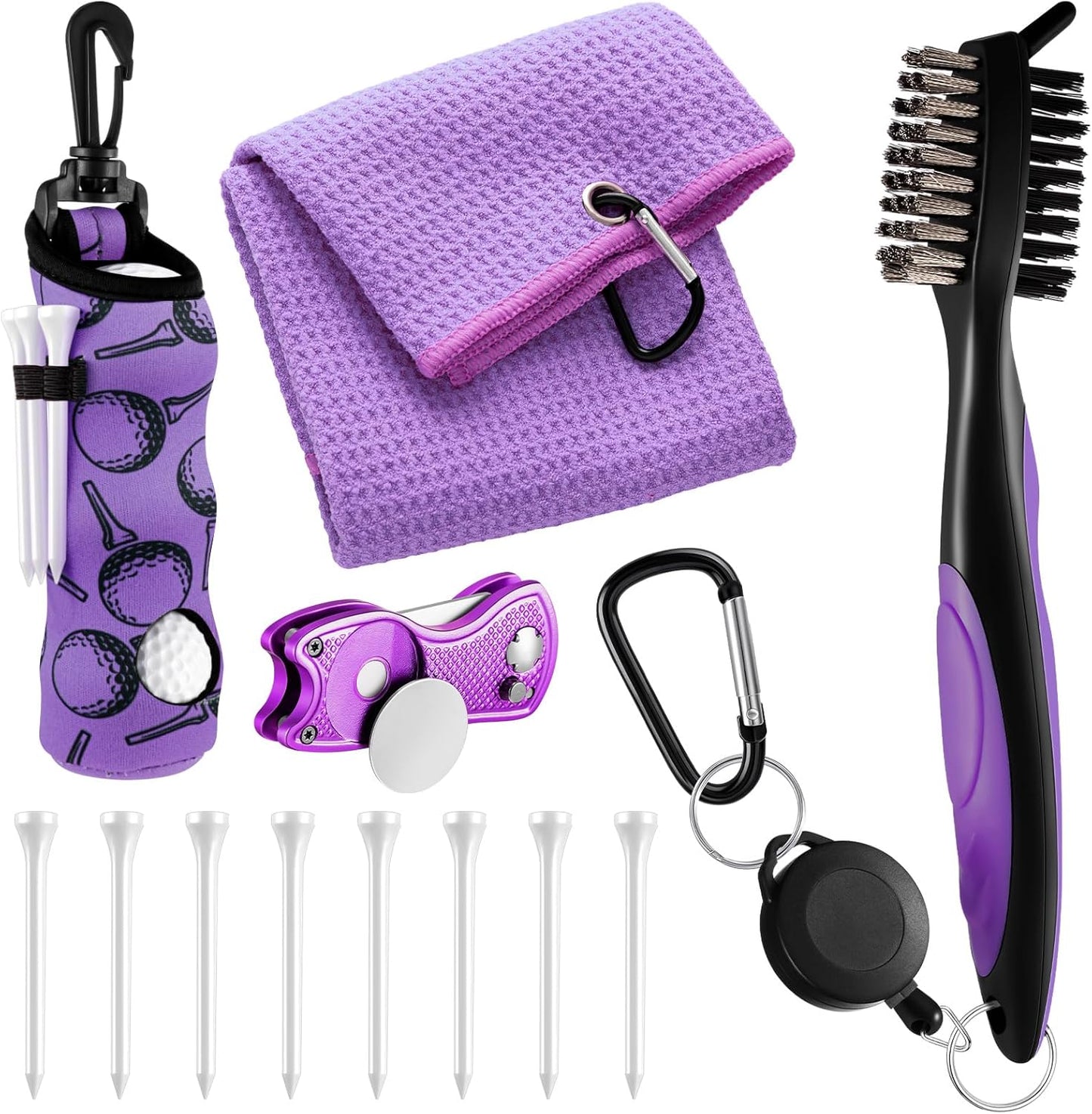 Liliful 12 Pcs Golf Accessories Kit, Include Golf Ball Bag with Hook Towel Tees Magnetic Ball Marker Divot Tool Cleaner Brush for Women Man Gifts